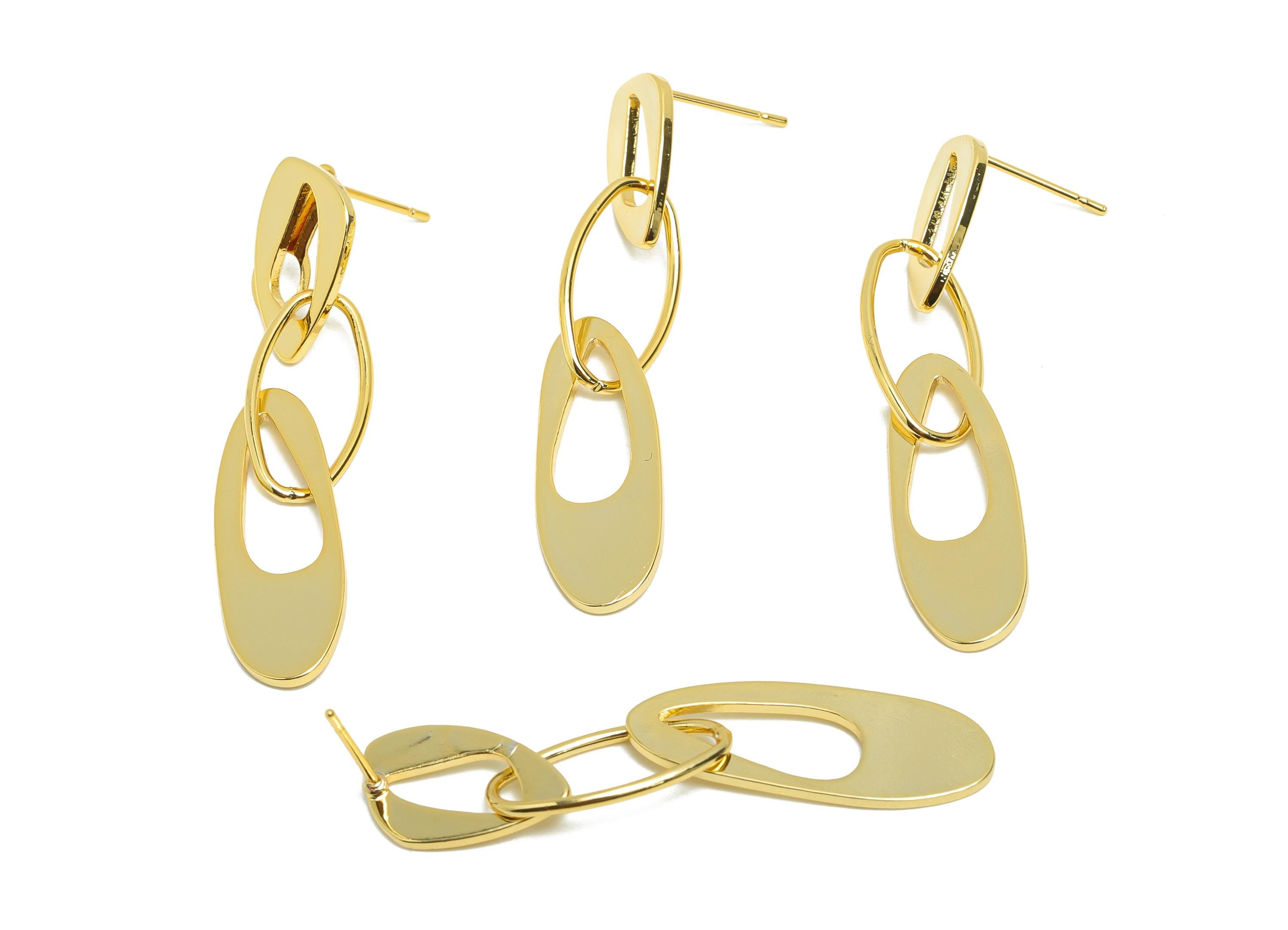 Brass Irregular Oval Earring - Oval Dangle Earring Post for Woman's - Gold Earring Stud - 18K Real Gold Plating -48.52x8.89x0.99mm -RGP8707 - DOMEDBAZAAR