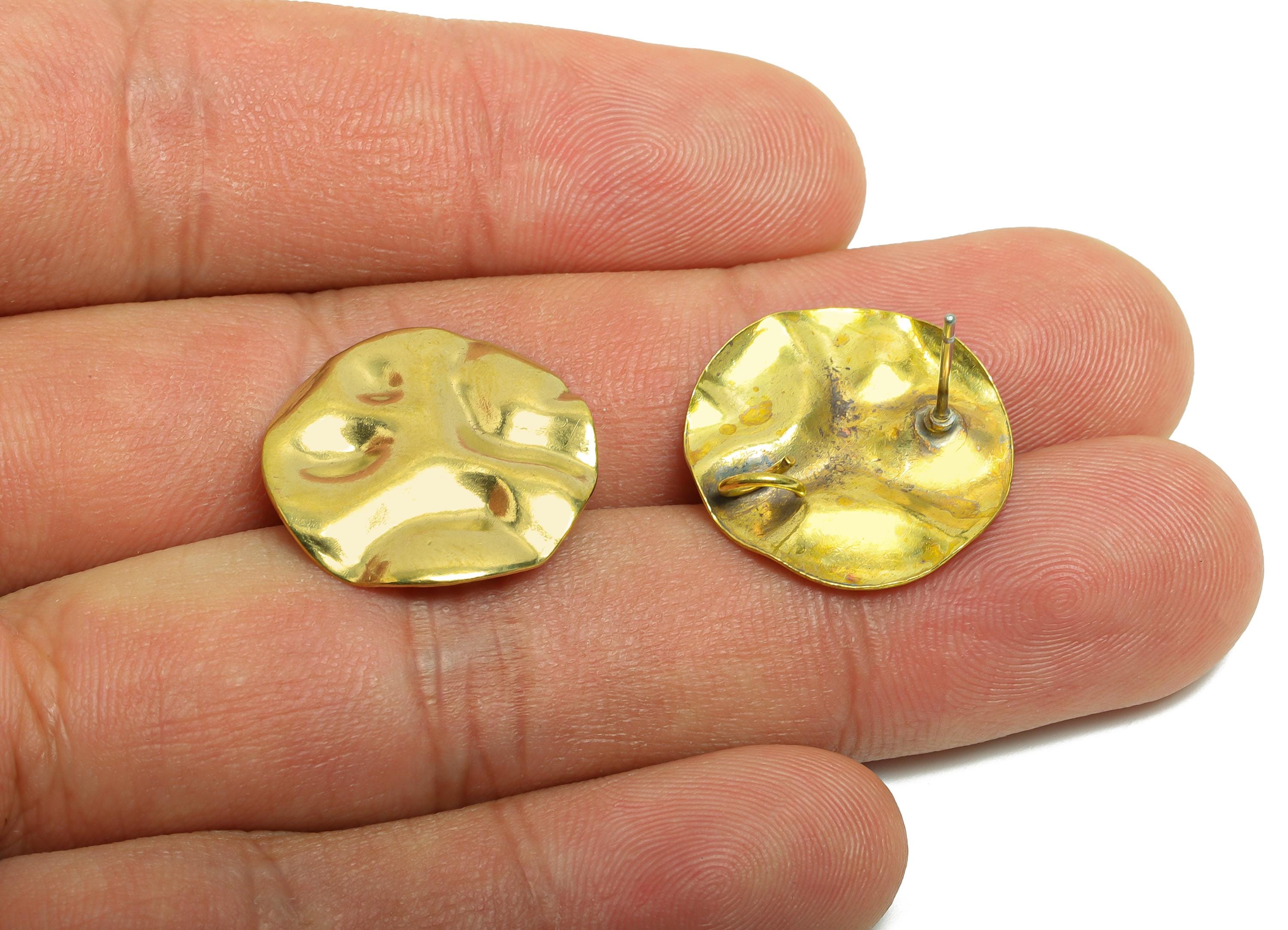 Brass Abstract Earring - Raw Brass Sculpted Earring Stud - Minimalist Unique Textured Stud With Loop - Abstract Jewelry - 20x20x1mm -PP10806 - DOMEDBAZAAR
