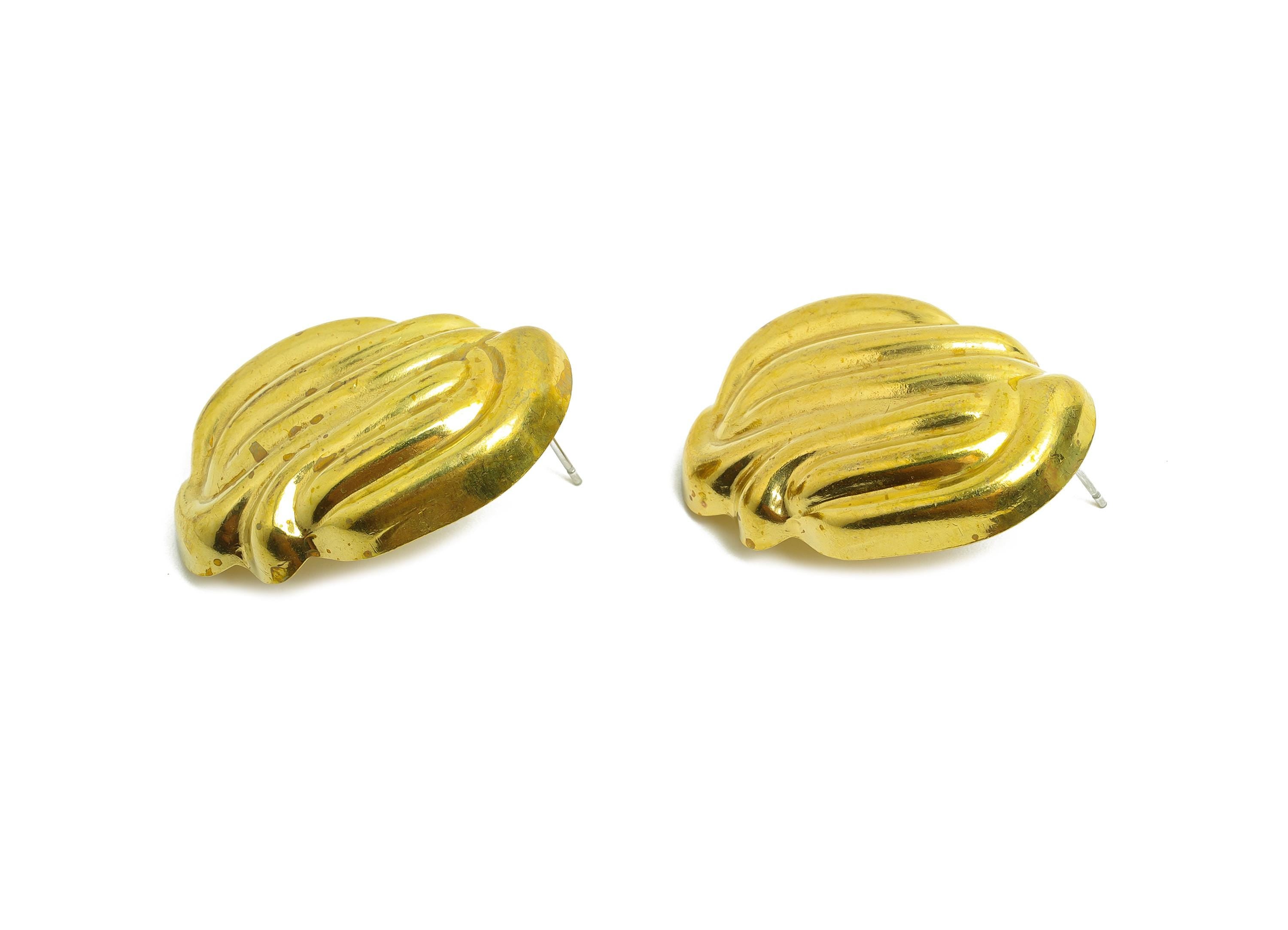 Bold Wavy Textured Stud - Raw Brass Abstract Sculpted Earring - Brass Elegant Rippled Earring - Unique Earring Post - 33x24x6mm - PP10784 - DOMEDBAZAAR