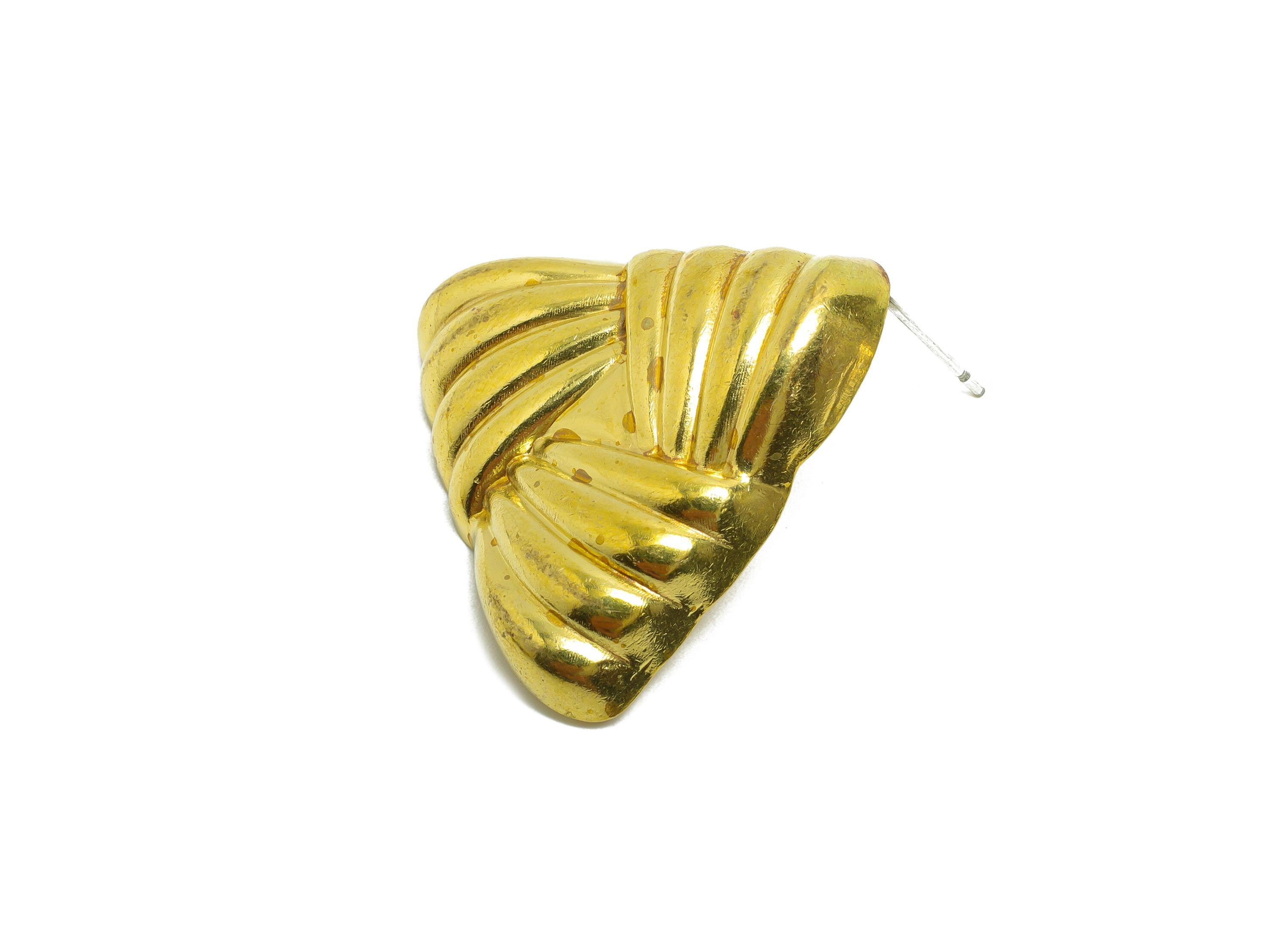 Vintage Triangle Earring Stud - Raw Brass Geometric Folded Triangle Earring - Retro Triangular Clip-On Earring Stud - 29x28x4.3mm - PP10783 - DOMEDBAZAAR