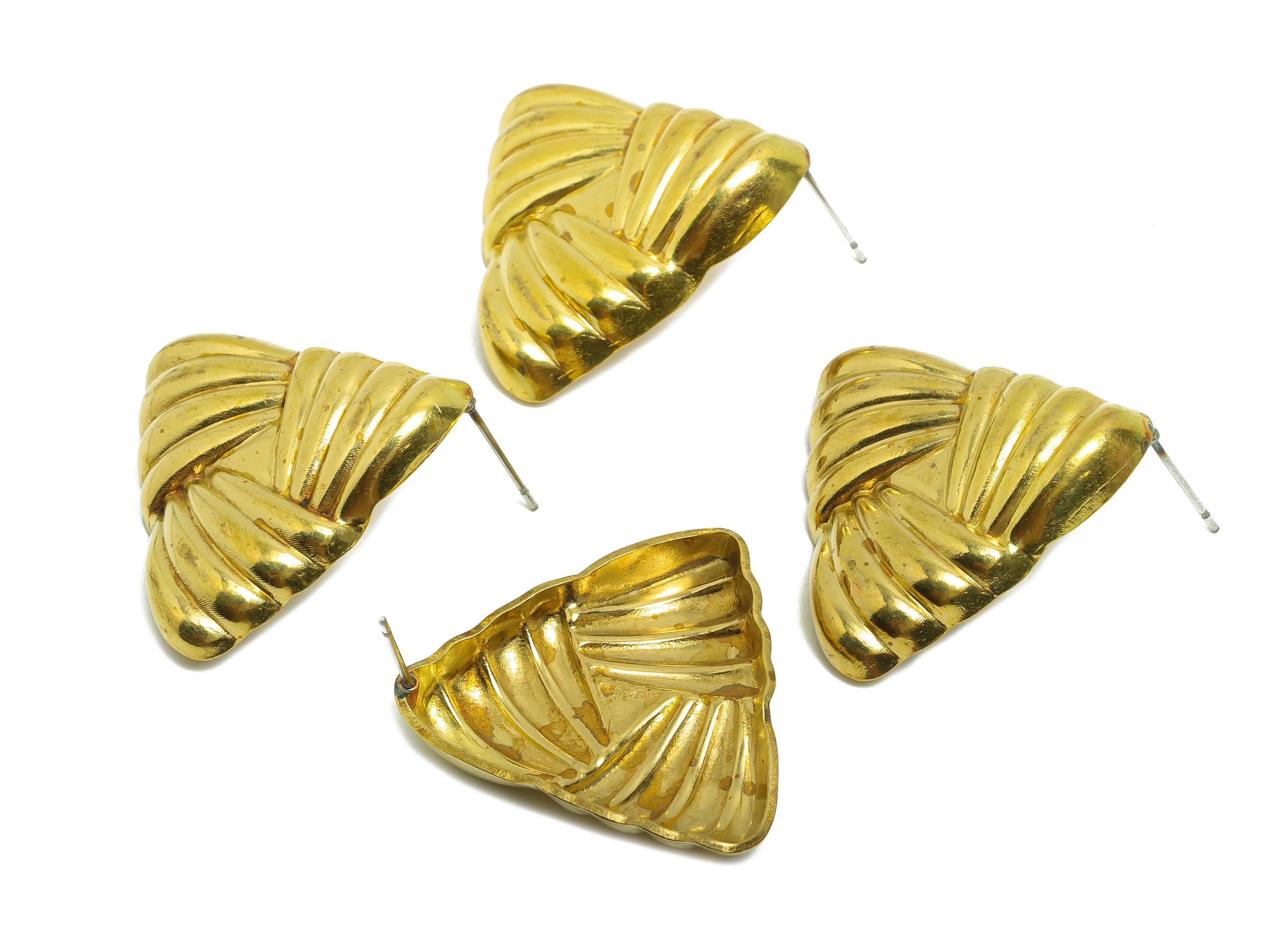 Vintage Triangle Earring Stud - Raw Brass Geometric Folded Triangle Earring - Retro Triangular Clip-On Earring Stud - 29x28x4.3mm - PP10783 - DOMEDBAZAAR