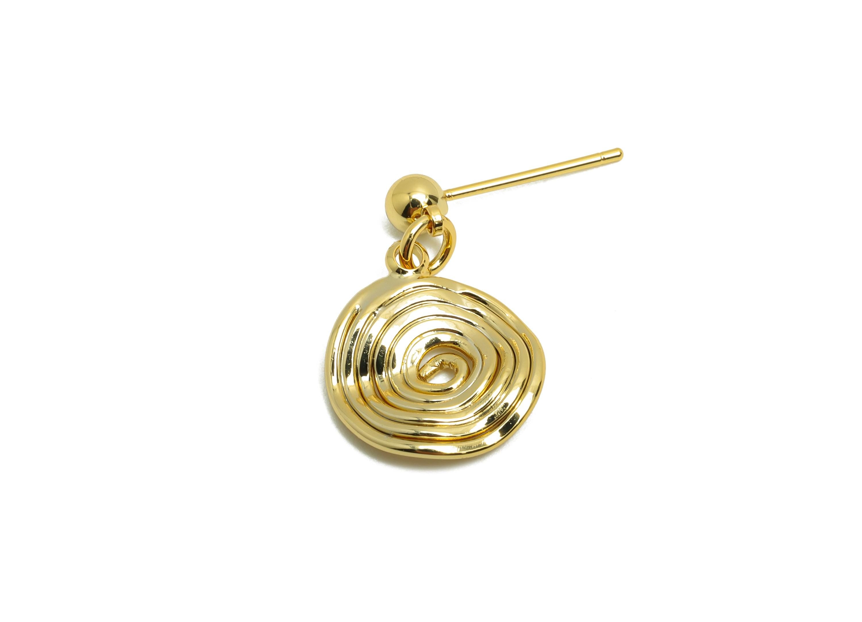 Brass Whirlpool Earring Stud - Round Wave Ball Dangle Earring - Gold Daily Wear Earring - 18K Real Gold Plated - 22.25x13.79x1.09mm-RGP8711A - DOMEDBAZAAR