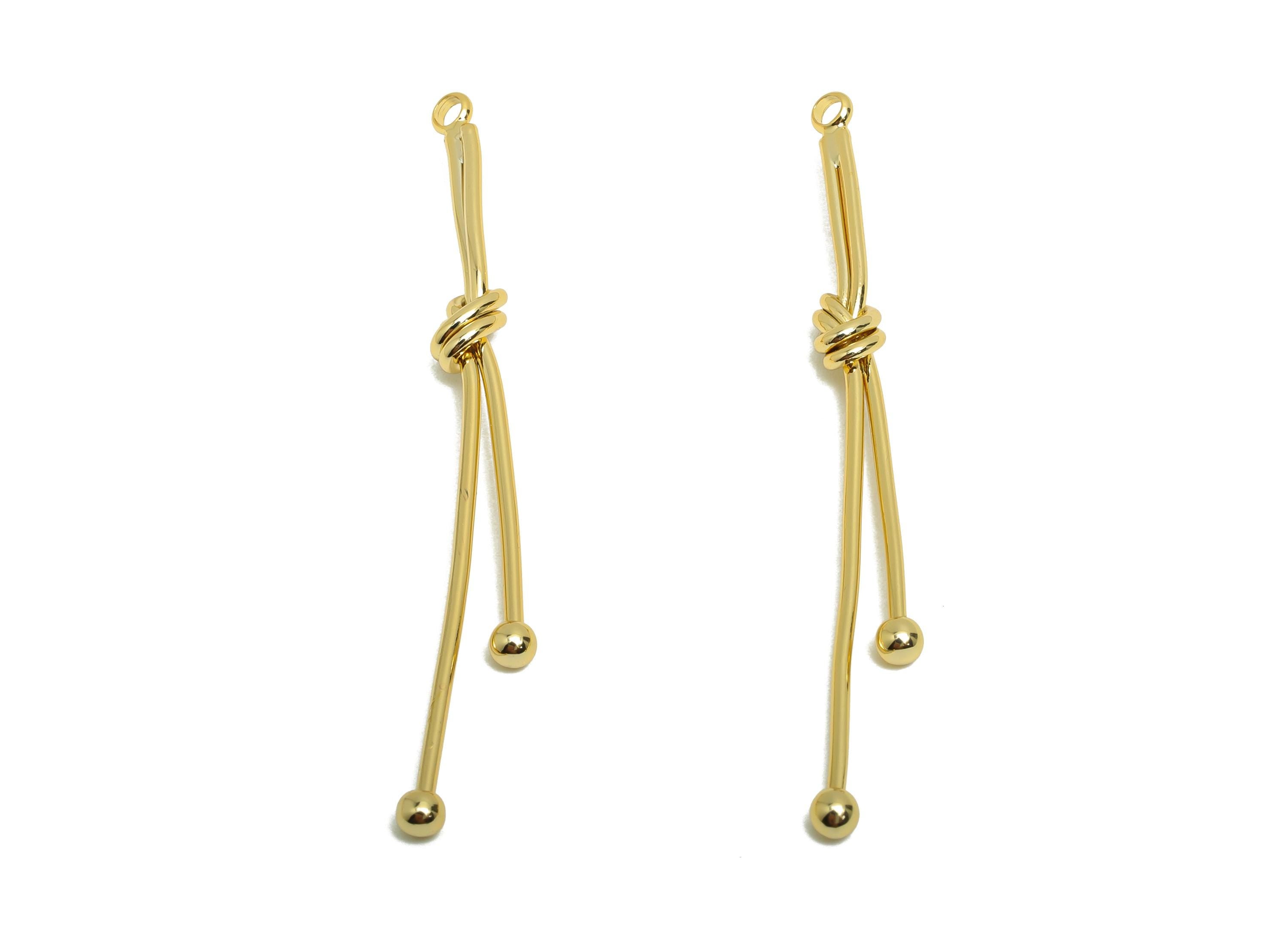 Brass Knot Bar Earring Charm - Gold Knot Charm for Necklace - Long Bar Pendant with Loop - 18K Real Gold Plating- 54.27x5.18x1.08mm- RGP8714 - DOMEDBAZAAR