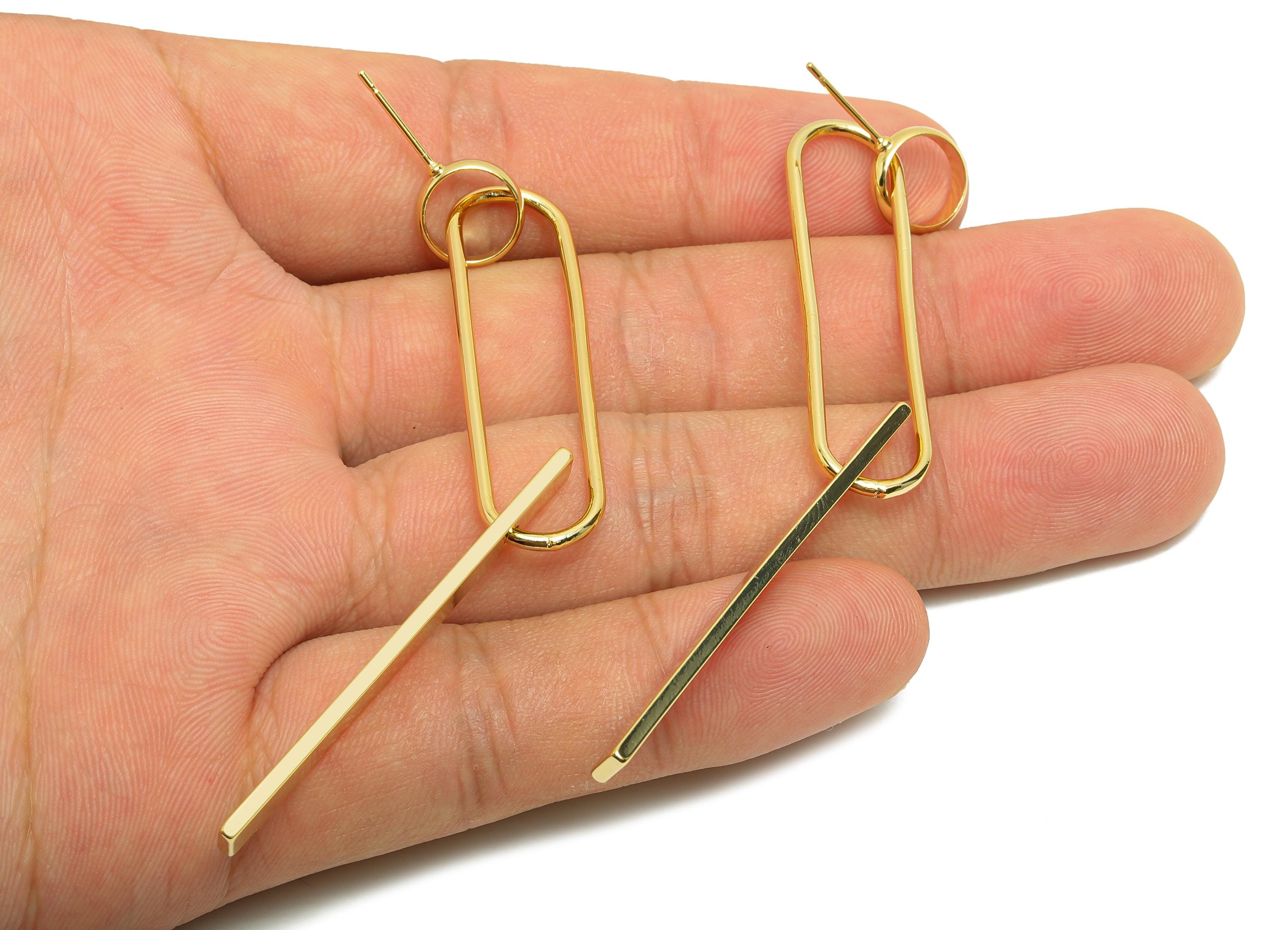 Brass Rectangle Earring Stud - Circle Earring for Woman's - Gold Long Dangle Earring Post - 18K Real Gold Plating-81.19x11.22x1.55mm-RGP8715 - DOMEDBAZAAR