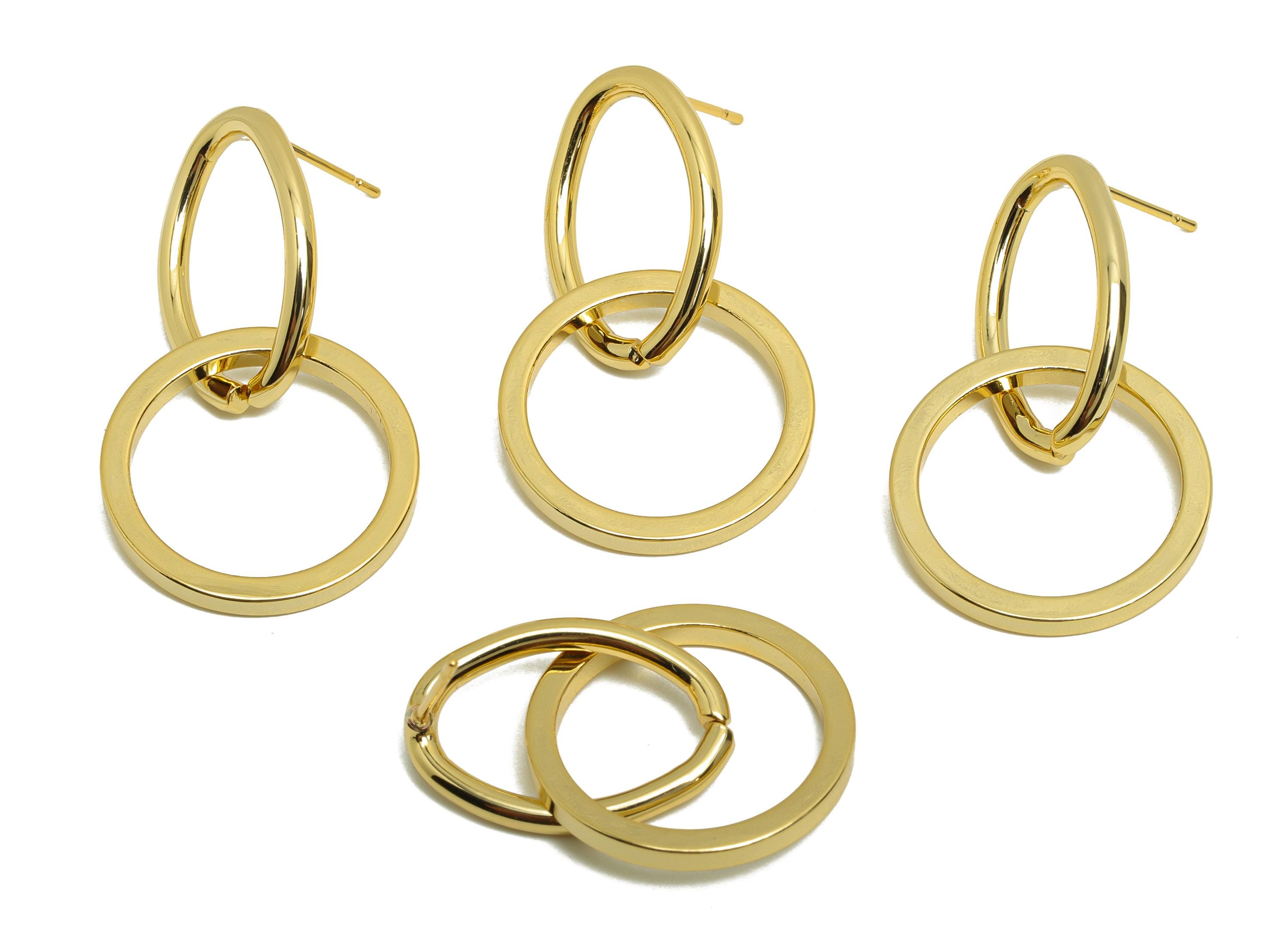 Brass Oval Dangle Earring - Circle Dangle Earring Post for Woman's - Gold Earring Stud - 18K Real Gold Plating - 34.6x20.03x2.05mm - RGP8719 - DOMEDBAZAAR