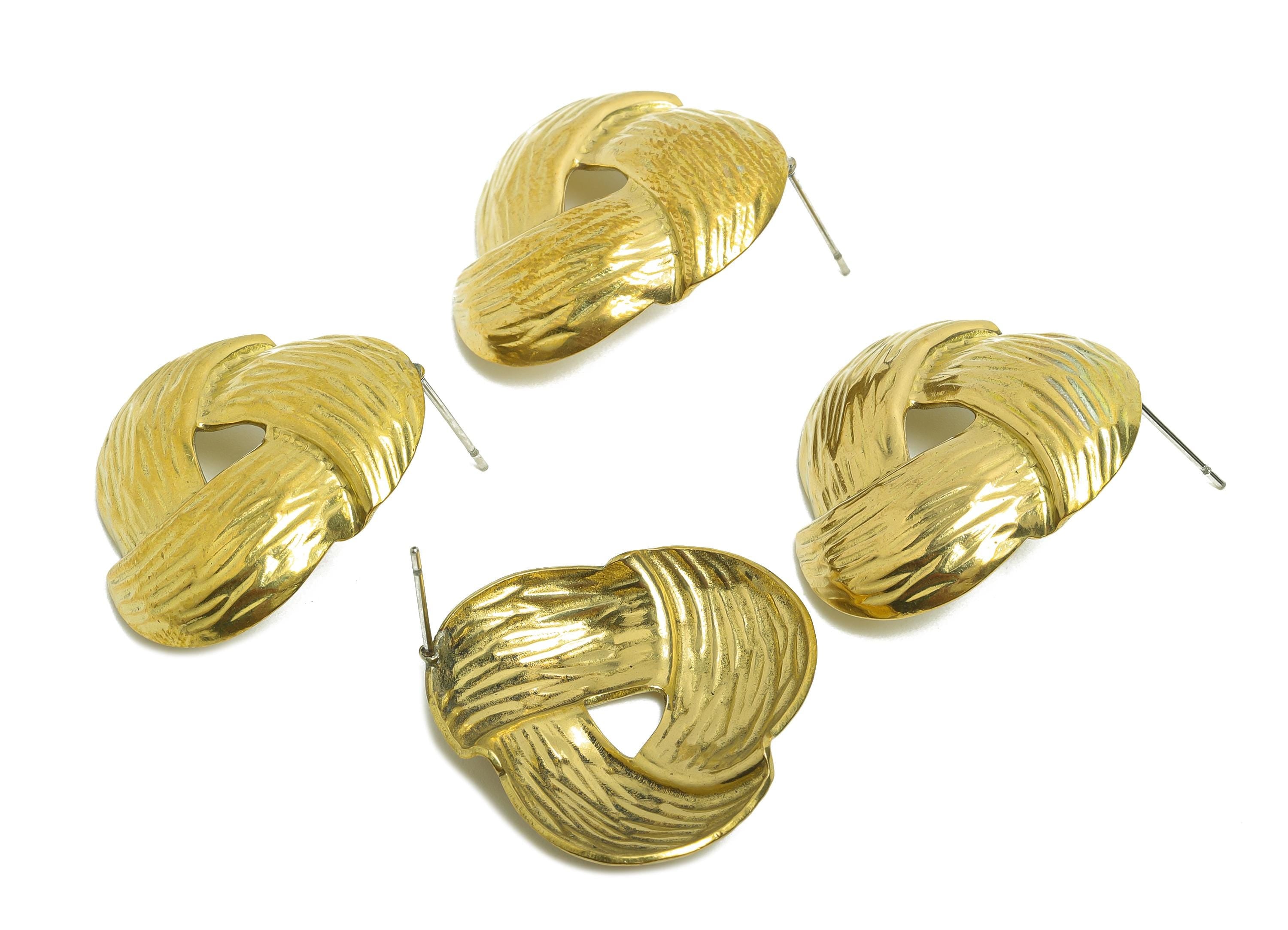 Vintage Knot Earring Post - Raw Brass Textured Knot Stud Earrings for Women - Brass Classic Woven Knot Earring Stud - 27x27x4.8mm - PP10814 - DOMEDBAZAAR