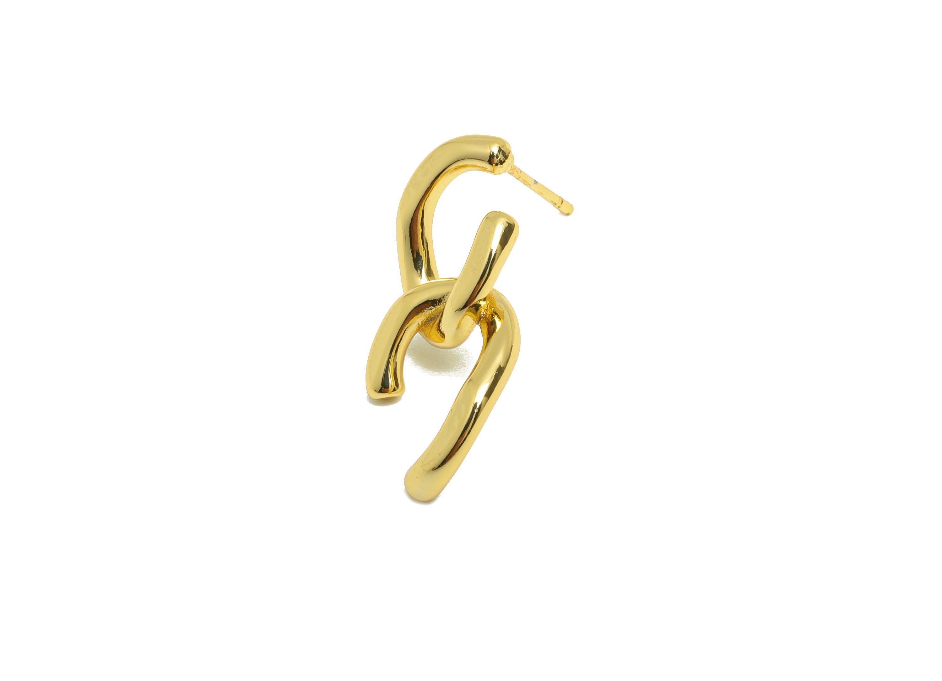 Brass Intertwined Earring - Gold Textured Ear Stud for Girls - Minimalist Earring Post - 18K Real Gold Plating - 25.12x12.79x2.62mm- RGP8971 - DOMEDBAZAAR