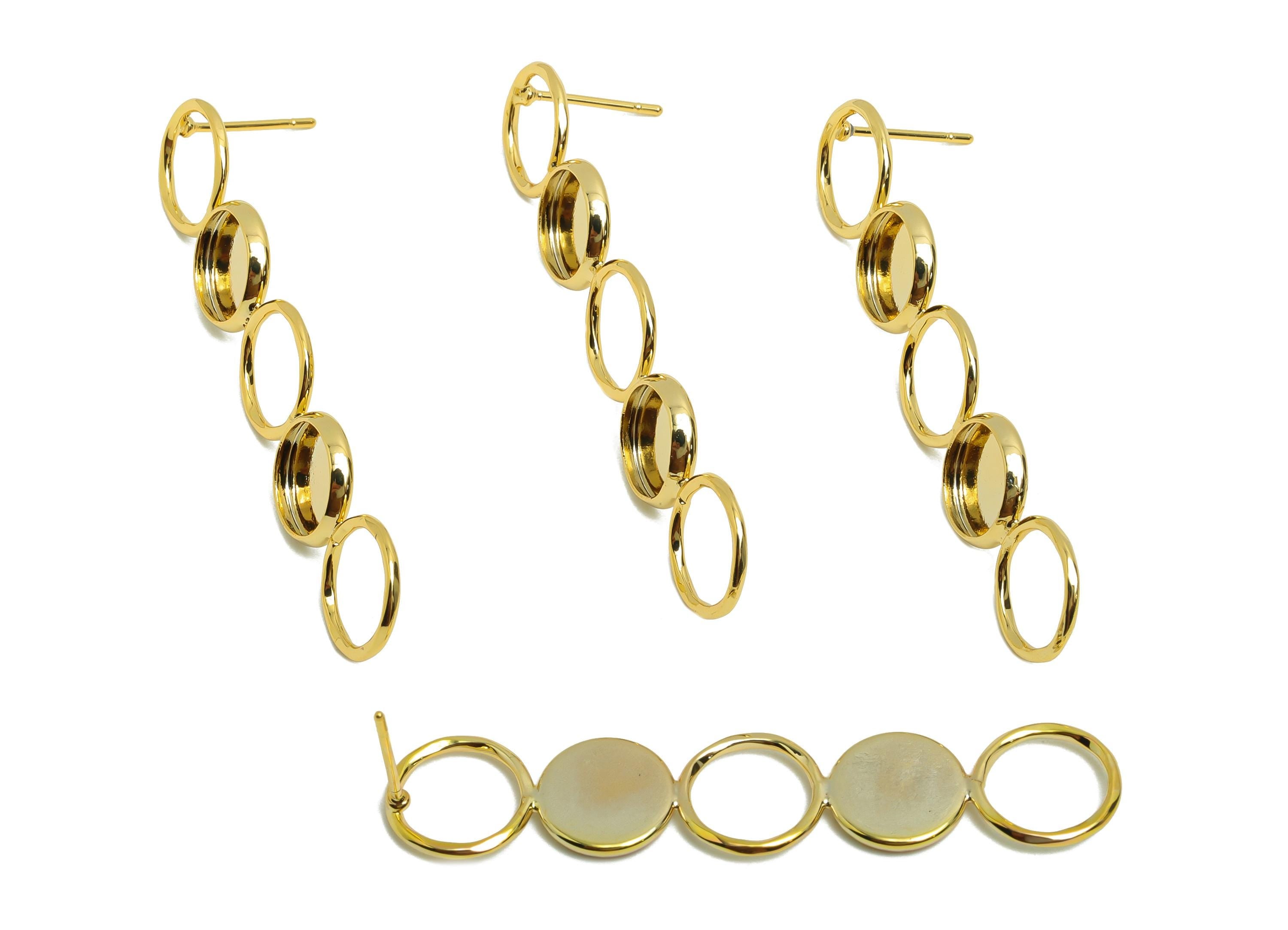 Brass Round Earring Stud - Circle Earring Post for Woman's - Gold Geometry Stud Earring - 18K Real Gold Plating - 51.63x10.15x1.04mm-RGP8721 - DOMEDBAZAAR
