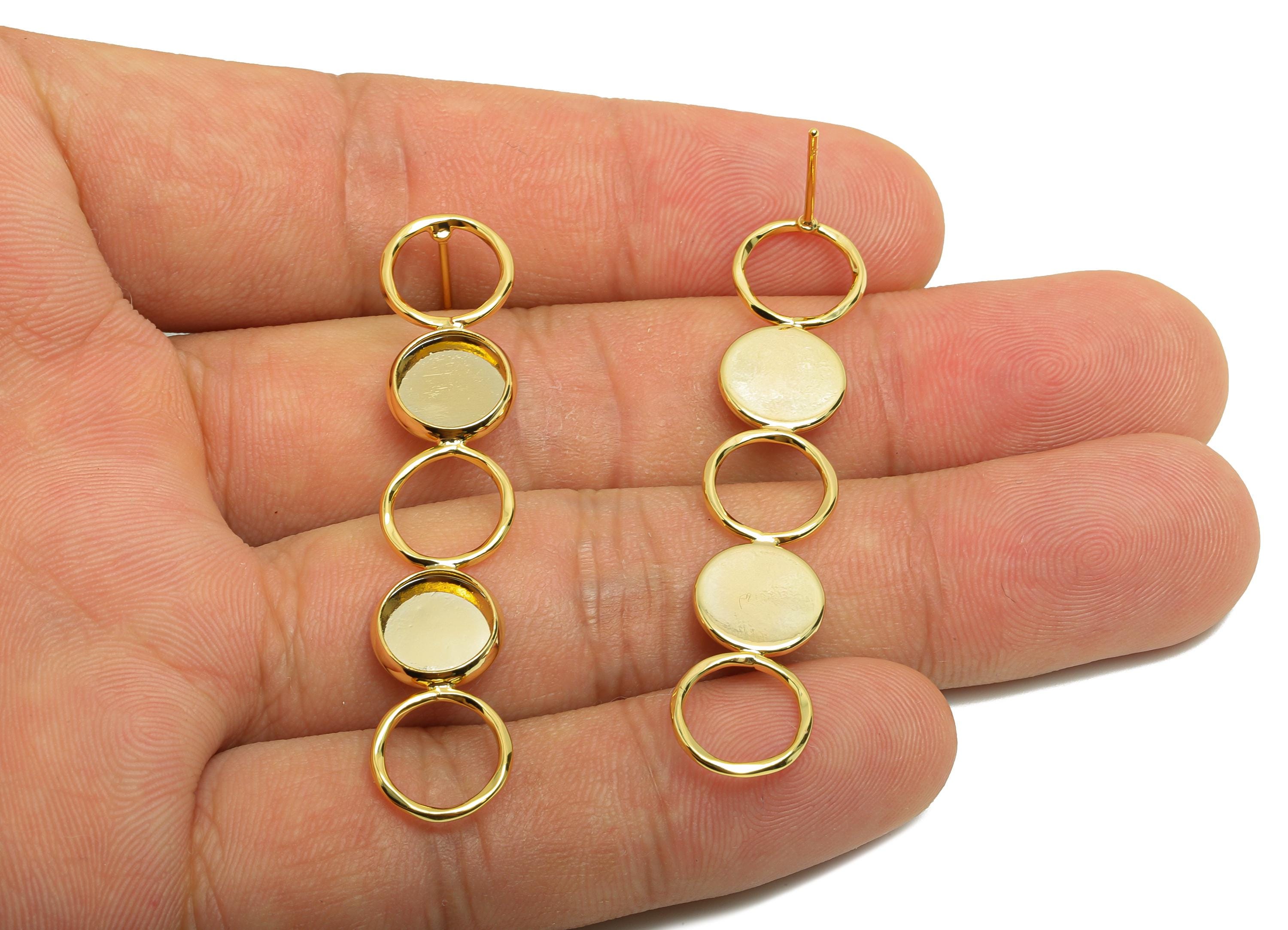 Brass Round Earring Stud - Circle Earring Post for Woman's - Gold Geometry Stud Earring - 18K Real Gold Plating - 51.63x10.15x1.04mm-RGP8721 - DOMEDBAZAAR