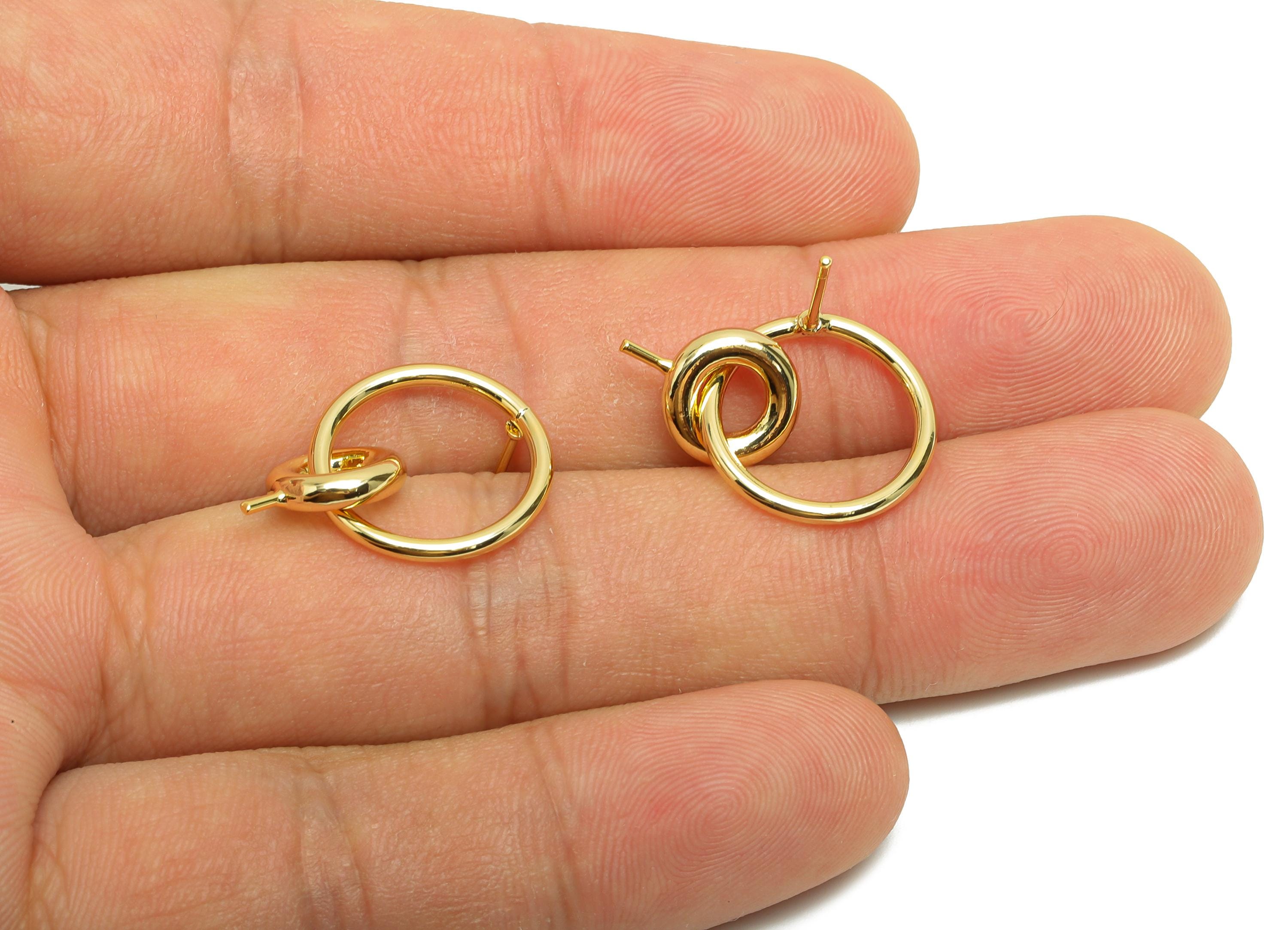 Brass Circle Earring Stud - Double Round Earring Post for Woman's - Gold Daily Wear Ear - 18K Real Gold Plating -24.9x15.86x1.49mm - RGP8727 - DOMEDBAZAAR