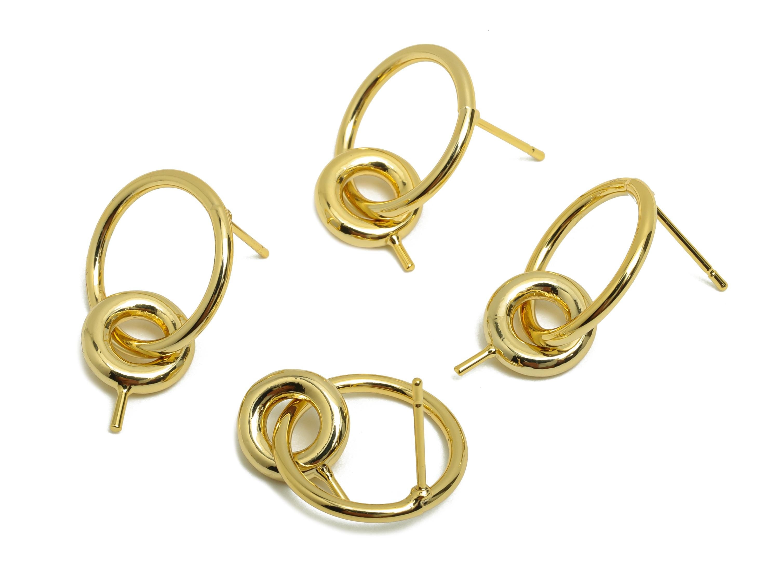 Brass Circle Earring Stud - Double Round Earring Post for Woman's - Gold Daily Wear Ear - 18K Real Gold Plating -24.9x15.86x1.49mm - RGP8727 - DOMEDBAZAAR