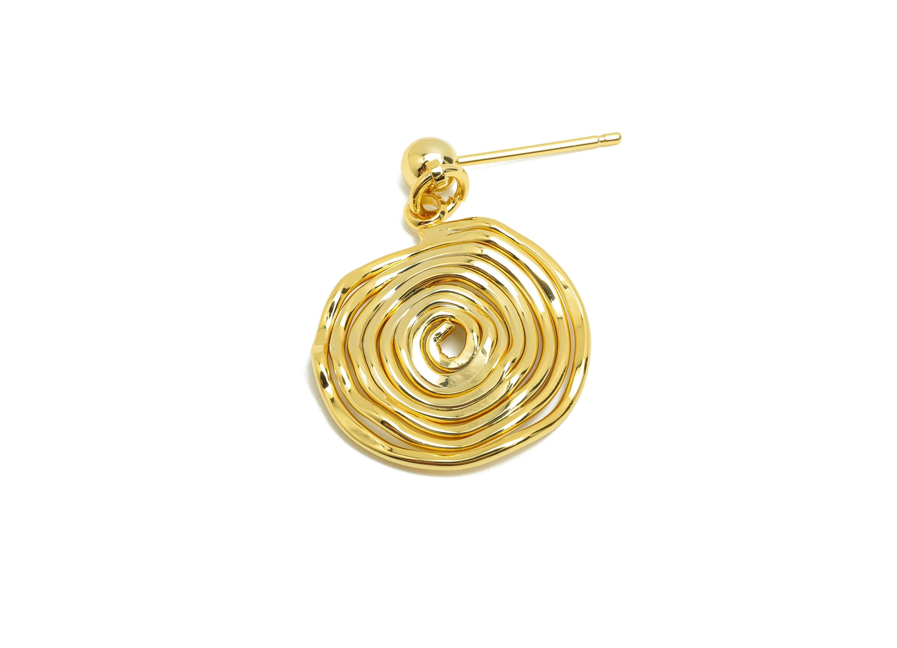 Brass Whirlpool Earring Stud - Round Wave Ball Dangle Earring - Gold Daily Wear Earring - 18K Real Gold Plated - 25.39x17.24x1.35mm -RGP8729 - DOMEDBAZAAR