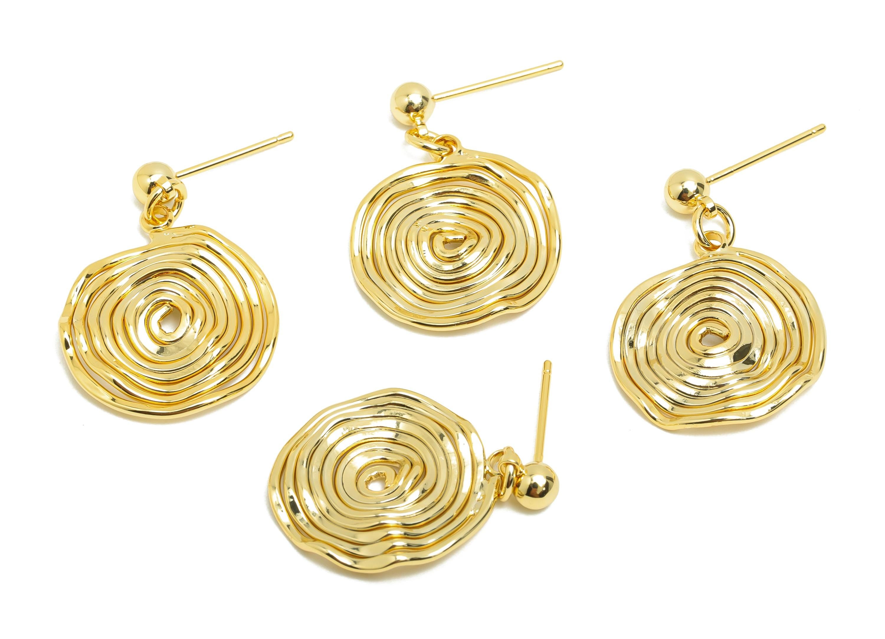 Brass Whirlpool Earring Stud - Round Wave Ball Dangle Earring - Gold Daily Wear Earring - 18K Real Gold Plated - 25.39x17.24x1.35mm -RGP8729 - DOMEDBAZAAR