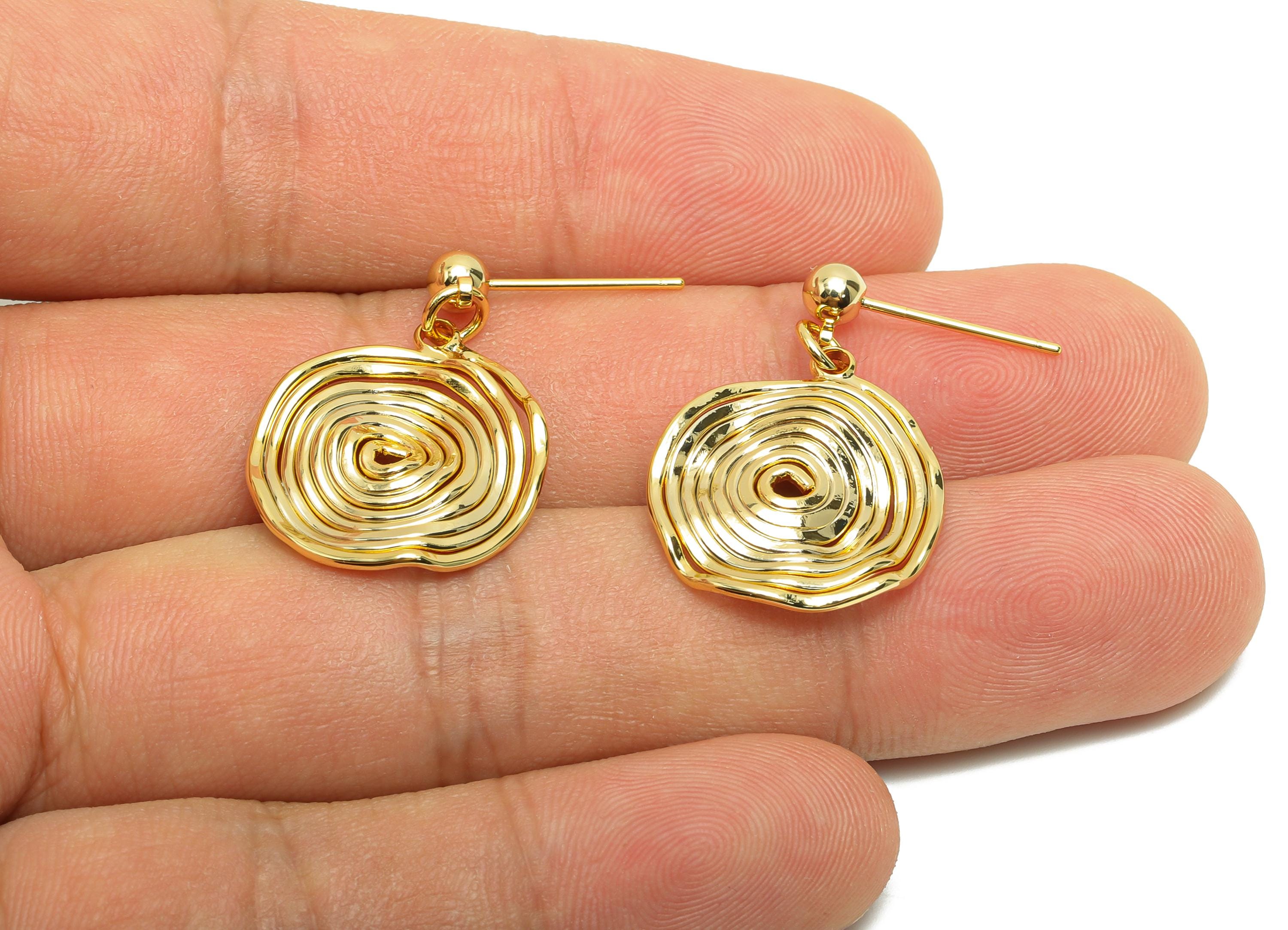 Brass Whirlpool Earring Stud - Round Wave Ball Dangle Earring - Gold Daily Wear Earring - 18K Real Gold Plated - 25.39x17.24x1.35mm -RGP8729 - DOMEDBAZAAR