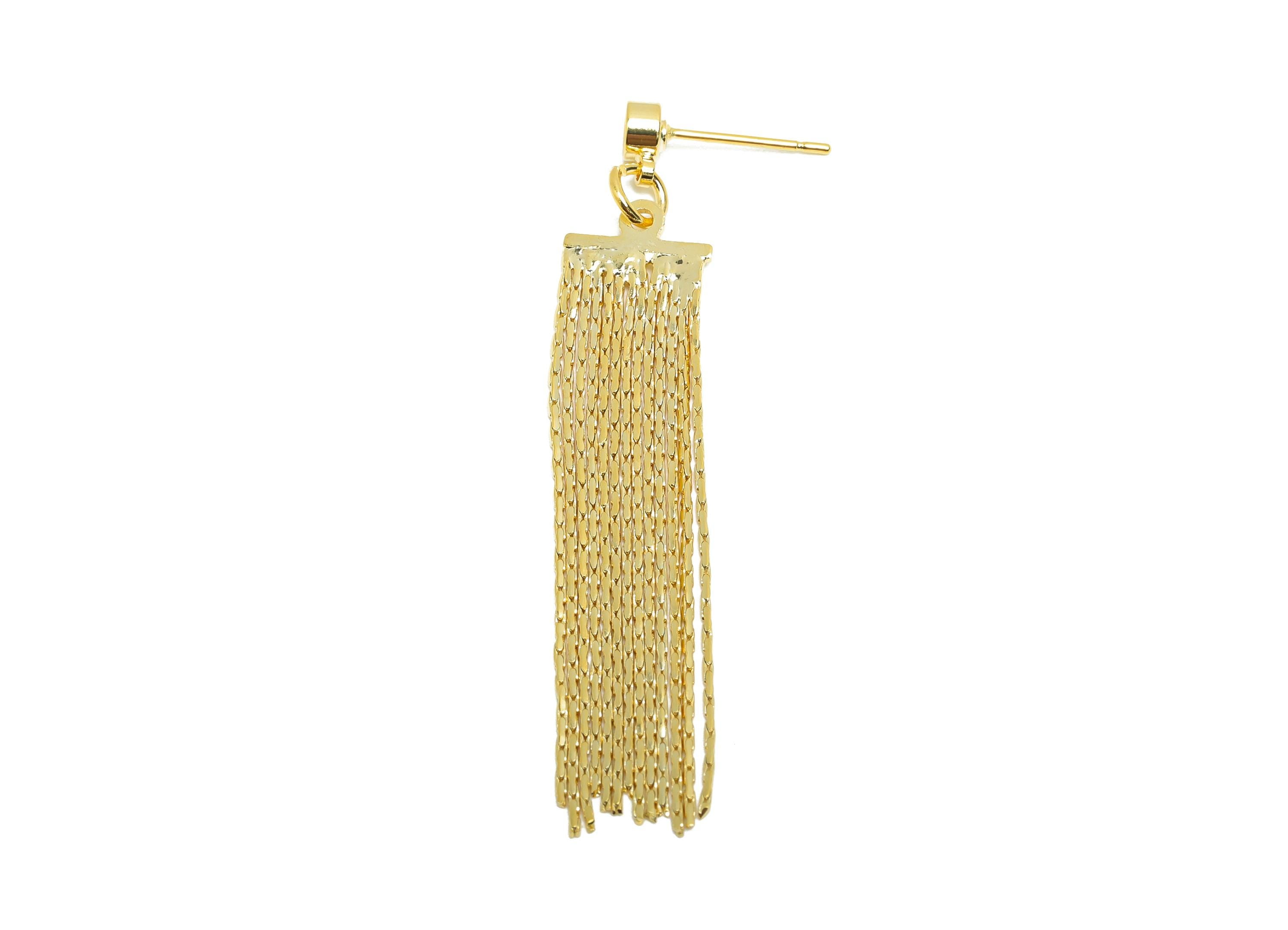 Brass Dangle Tassel Earring - Gold Round Earring Setting for Girl's - Snake Chian Earring - 18K Real Gold Plating - 44x9.7x0.67mm - RGP8731 - DOMEDBAZAAR