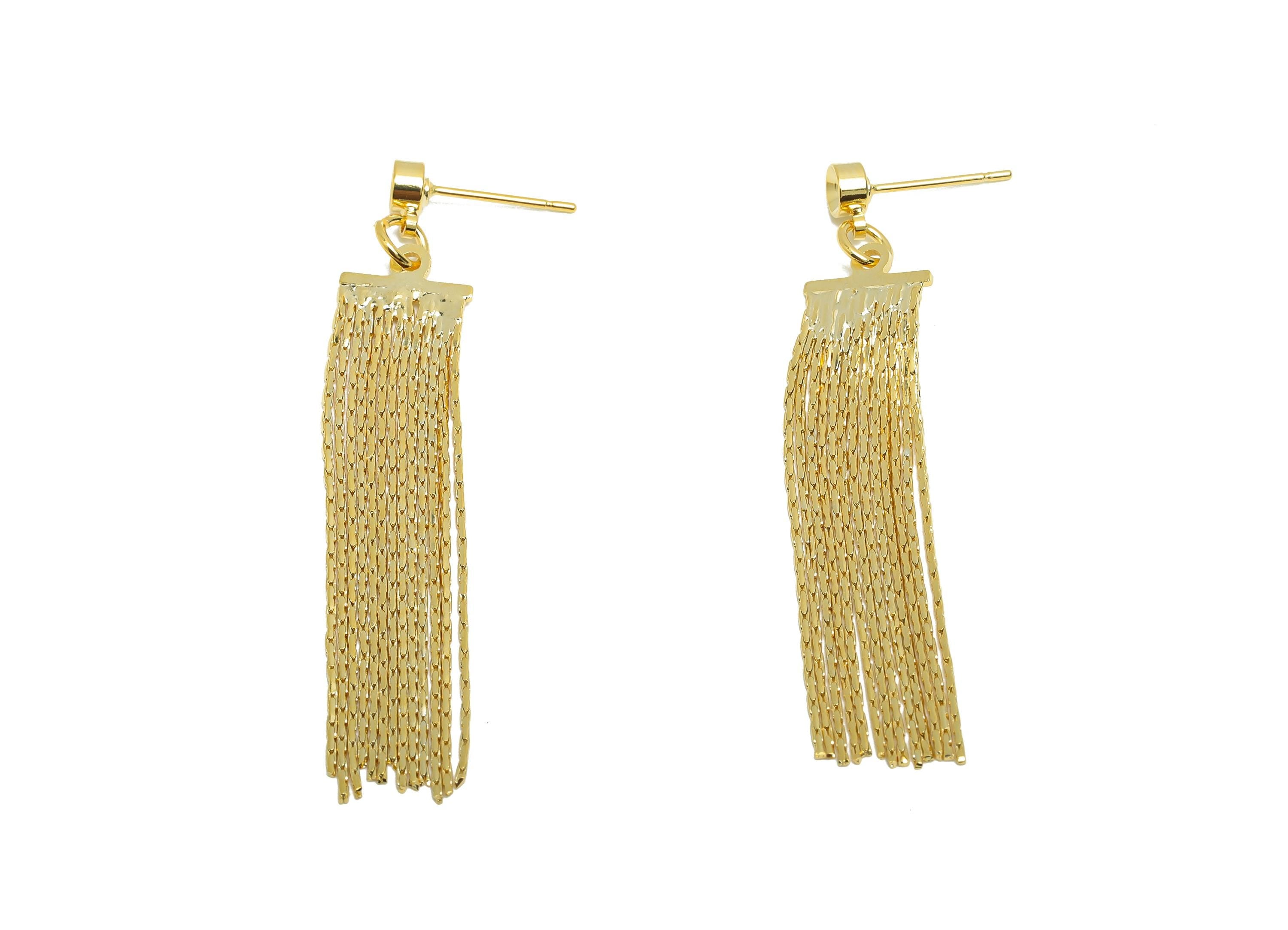Brass Dangle Tassel Earring - Gold Round Earring Setting for Girl's - Snake Chian Earring - 18K Real Gold Plating - 44x9.7x0.67mm - RGP8731 - DOMEDBAZAAR