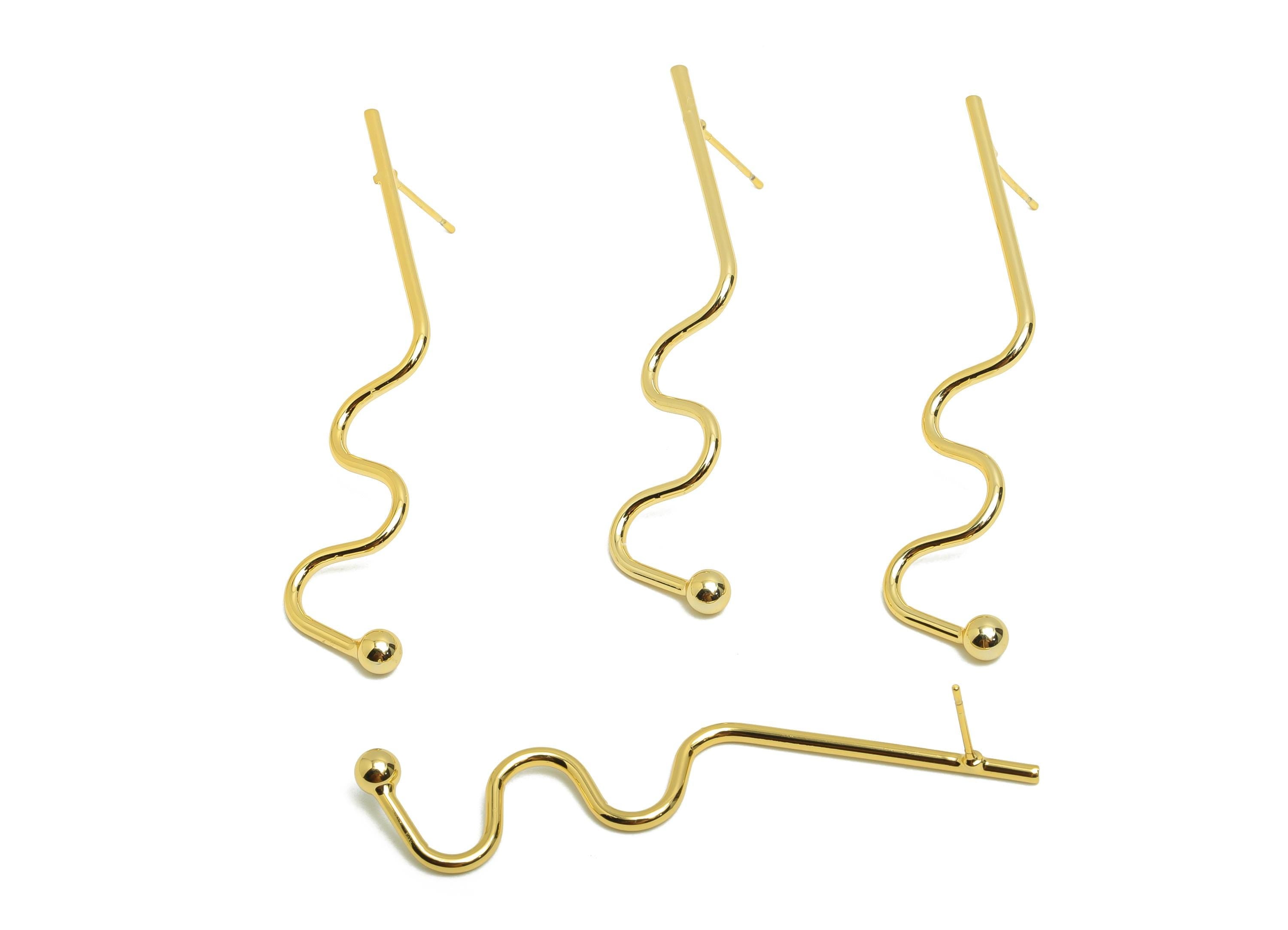 Brass Bar Earring Stud - EKG Earring Post for Woman's - Gold Daily Wear Curved Bar Earring - 18K Real Gold Plated-58.02x11.33x1.51mm-RGP8732 - DOMEDBAZAAR