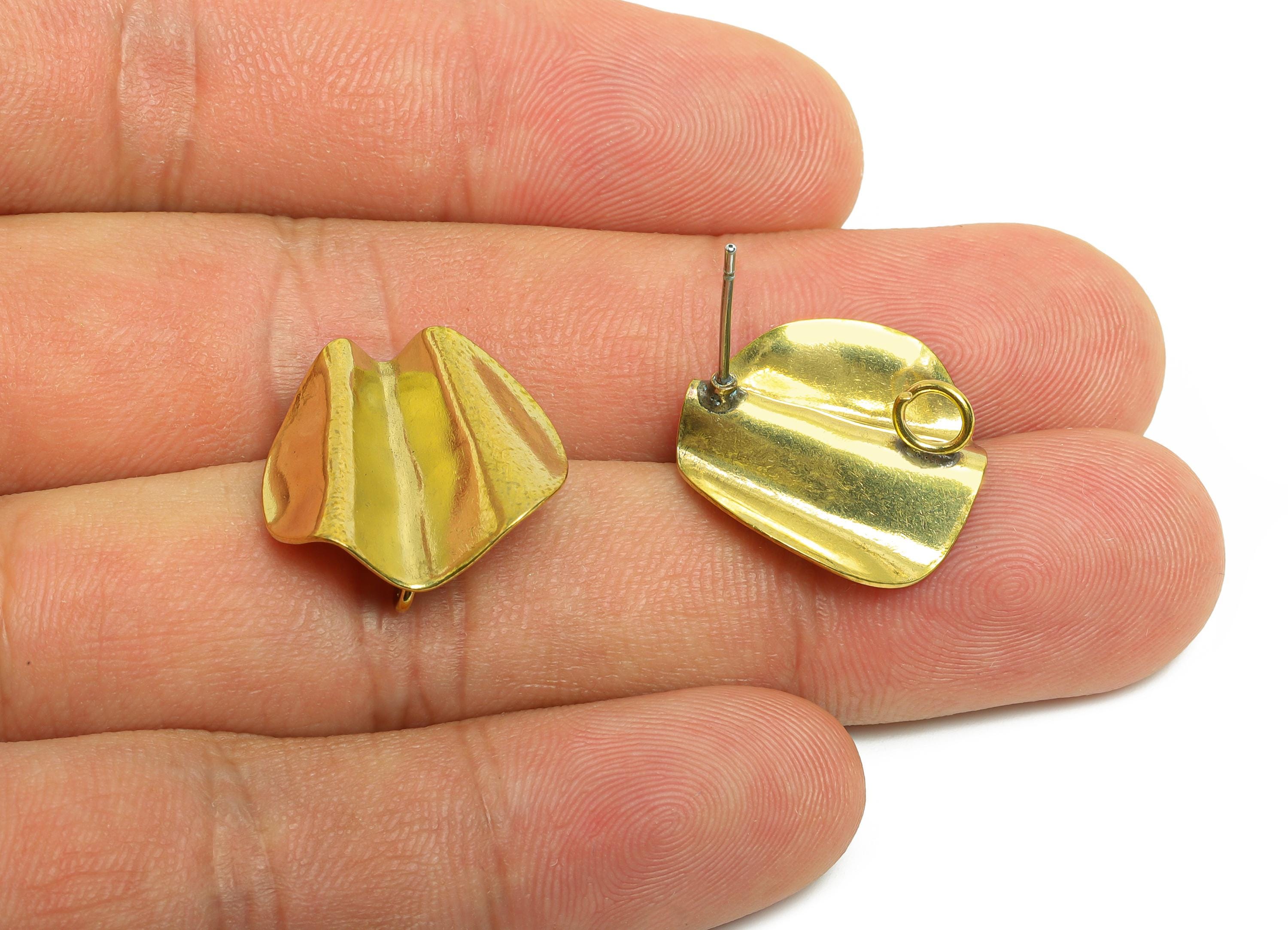 Abstract Folded Stud Earring - Raw Brass Textured Rippled Finish Earring - Brass Minimalist Wave Artistic Touch Earring - 18x18x3mm -PP10807 - DOMEDBAZAAR