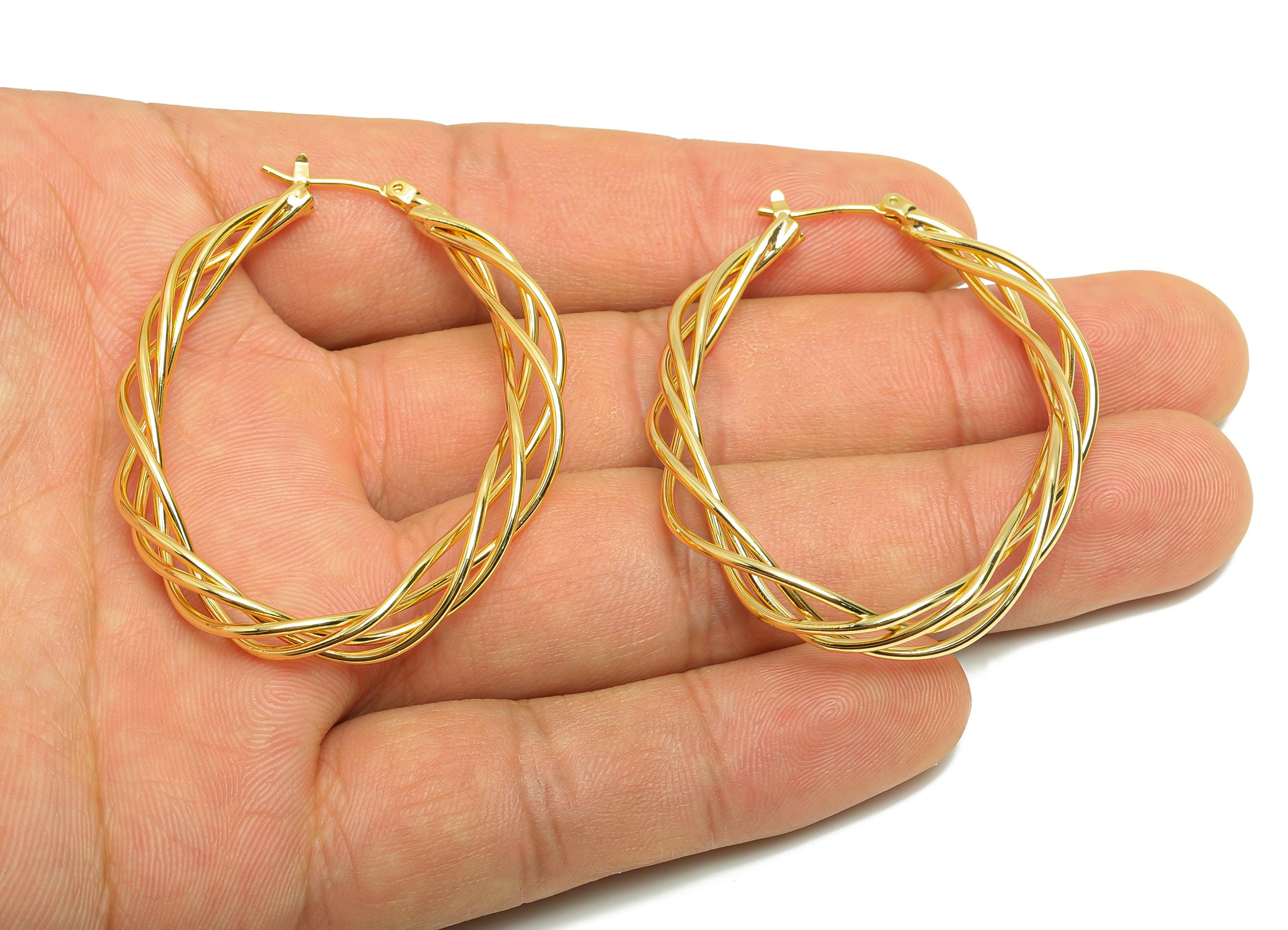 Brass Twisted Hoop Ear - Gold Huggie Earring for Girl's - Wave Oval Daily Wear Earring - 18K Real Gold Plated - 50.53x37.82x2.93mm - RGP8979 - DOMEDBAZAAR