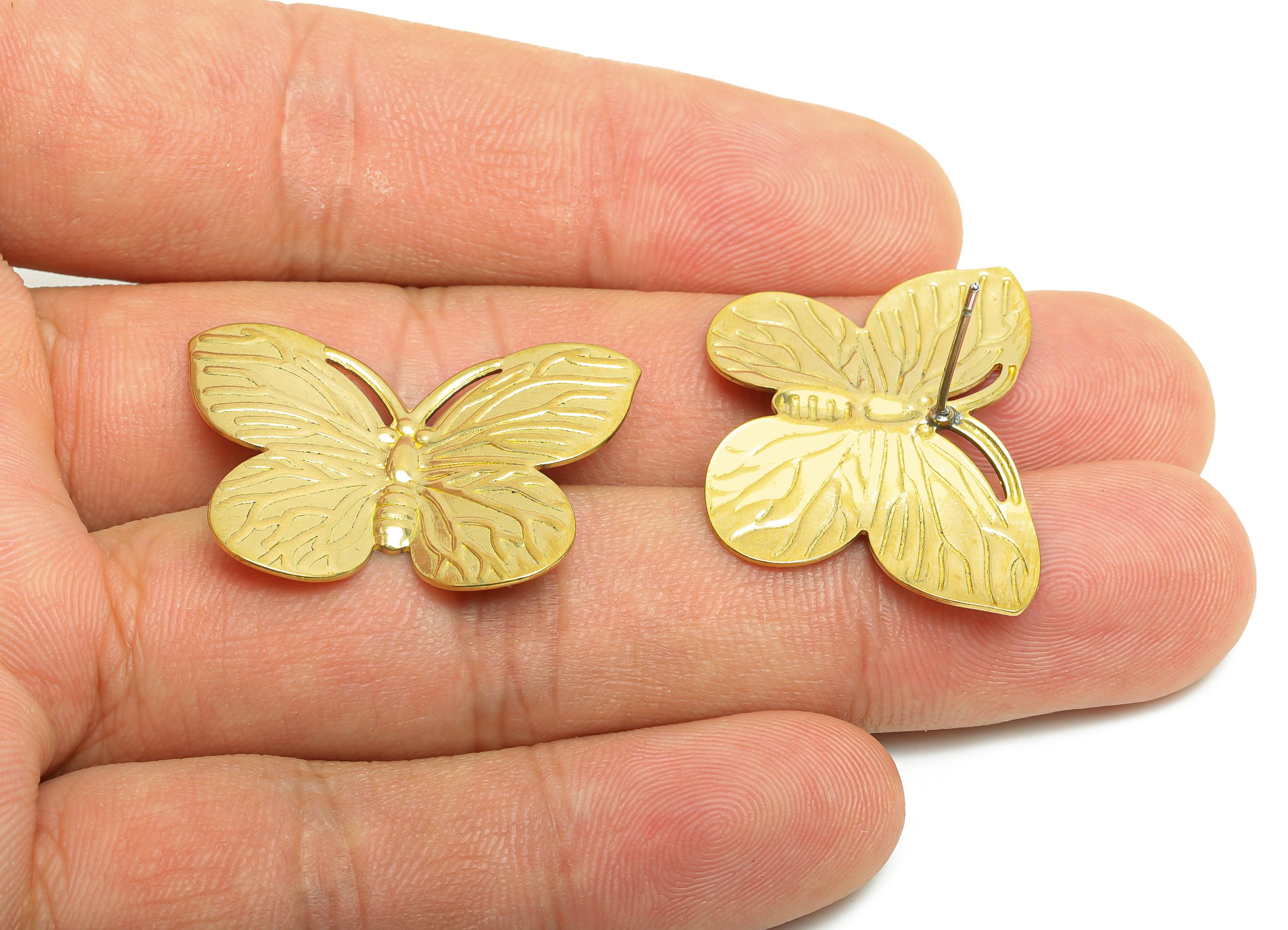 Brass Butterfly Stud Earring - Raw Brass Textured Butterfly Earring Stud - Brass Nature-Inspired Butterfly Earrings - 30x22x3mm - PP10810 - DOMEDBAZAAR
