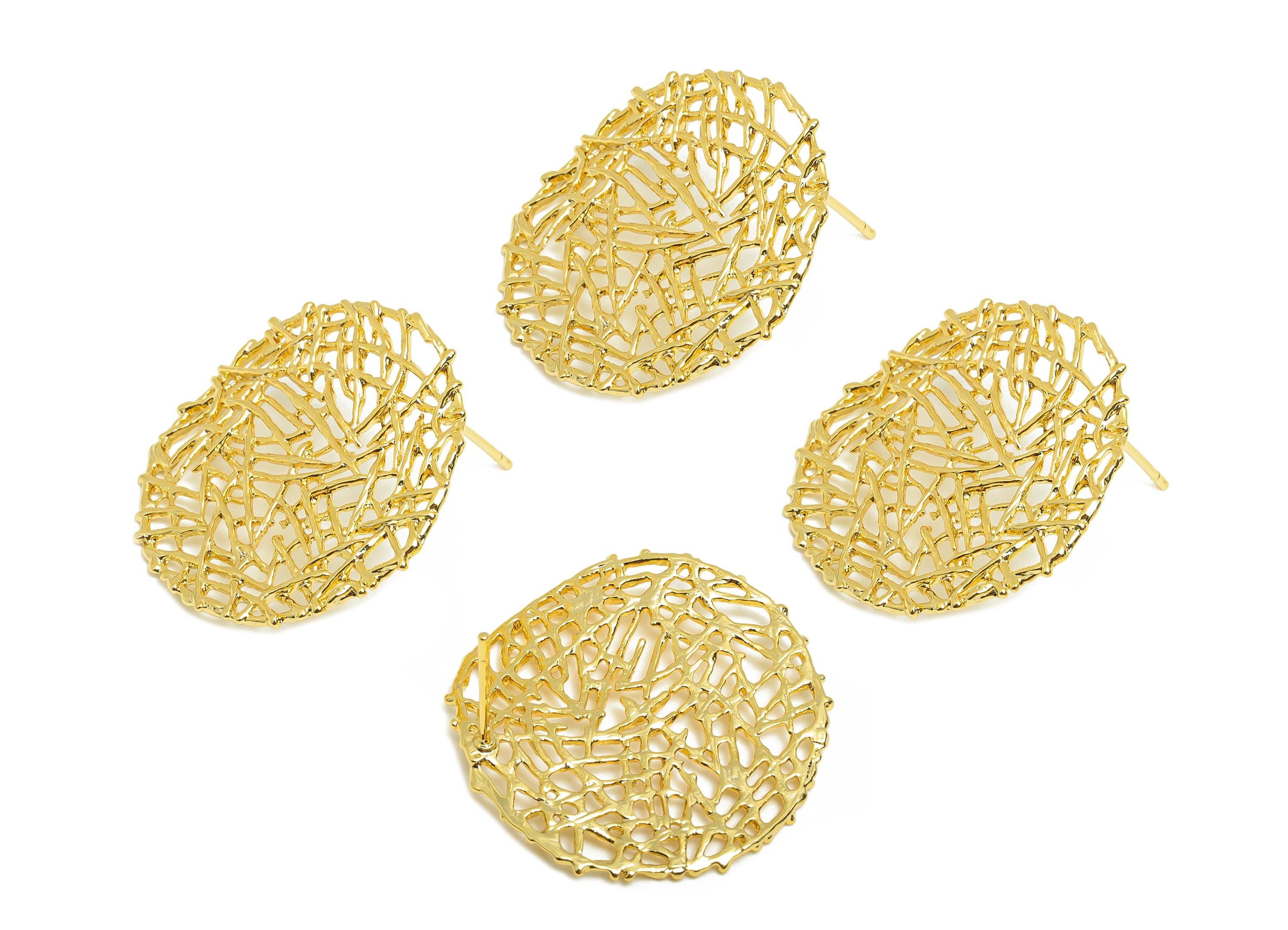 Brass Round Mesh Earring - Gold Textured Ear Post for Girls - Daily Wear Earring Stud - 18K Real Gold Plating - 29.29x29.29x1.47mm - RGP8980 - DOMEDBAZAAR