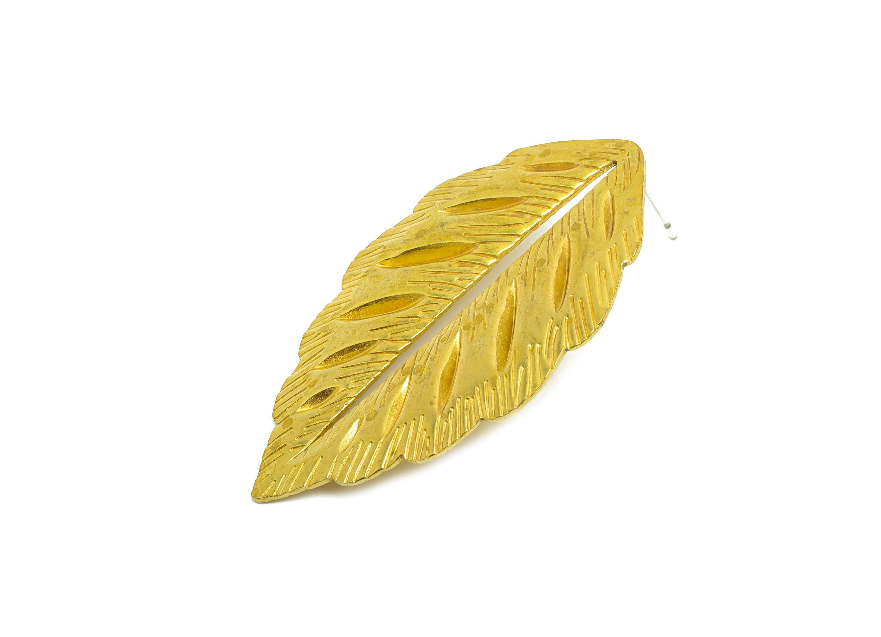 Brass Leaf Earring Post - Raw Brass Elegant Cutout Leaf Design Earring Stud - Brass Bold Textured Leaf Earring - 50x30x2.3mm - PP10785 - DOMEDBAZAAR
