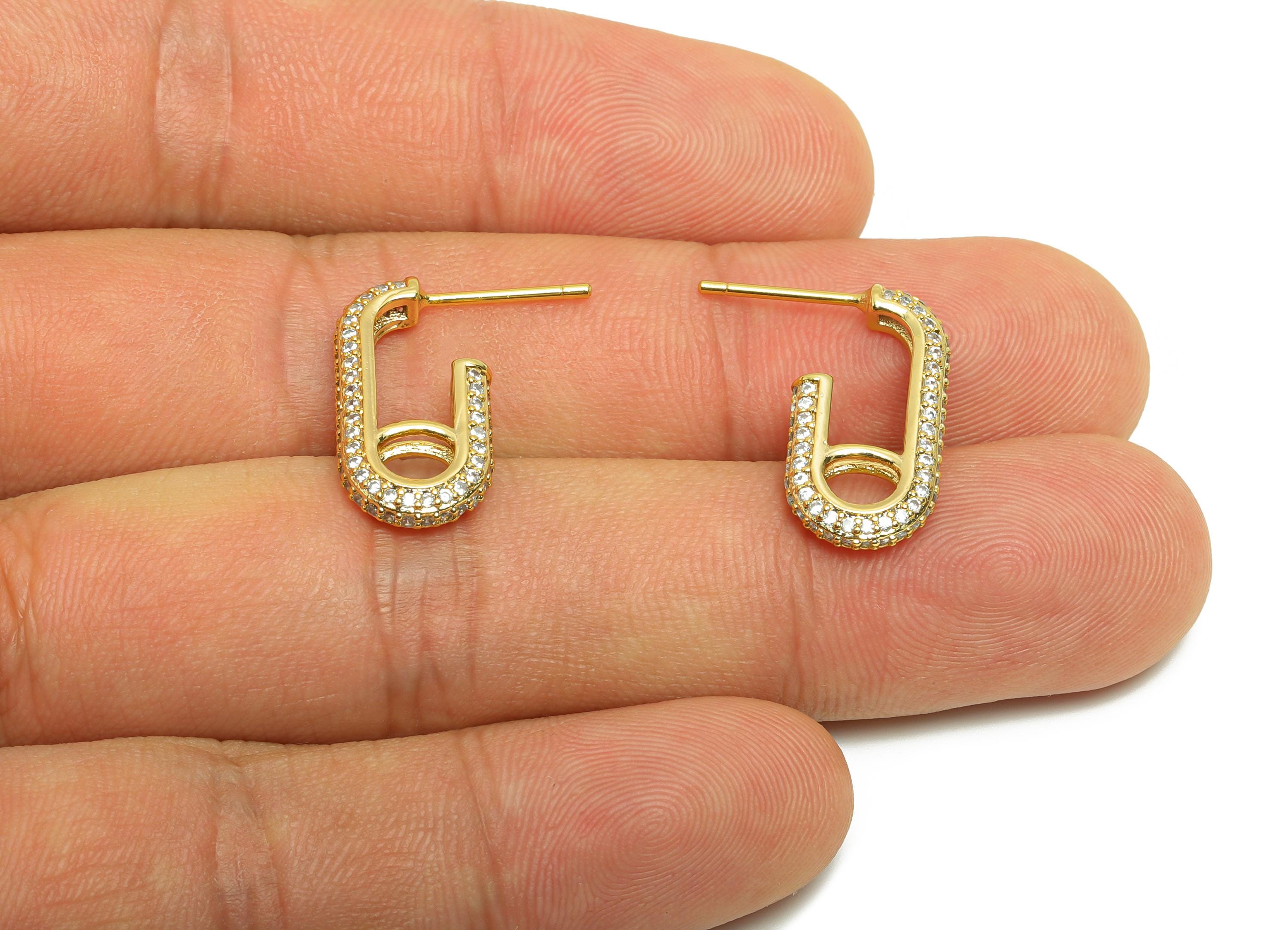 Brass Rectangle Earring - Zircon Hoop Earring Stud - Gold Open Rectangle Earring Post - 18K Real Gold Plating - 19.62x16.05x3.12mm - RGP8984 - DOMEDBAZAAR