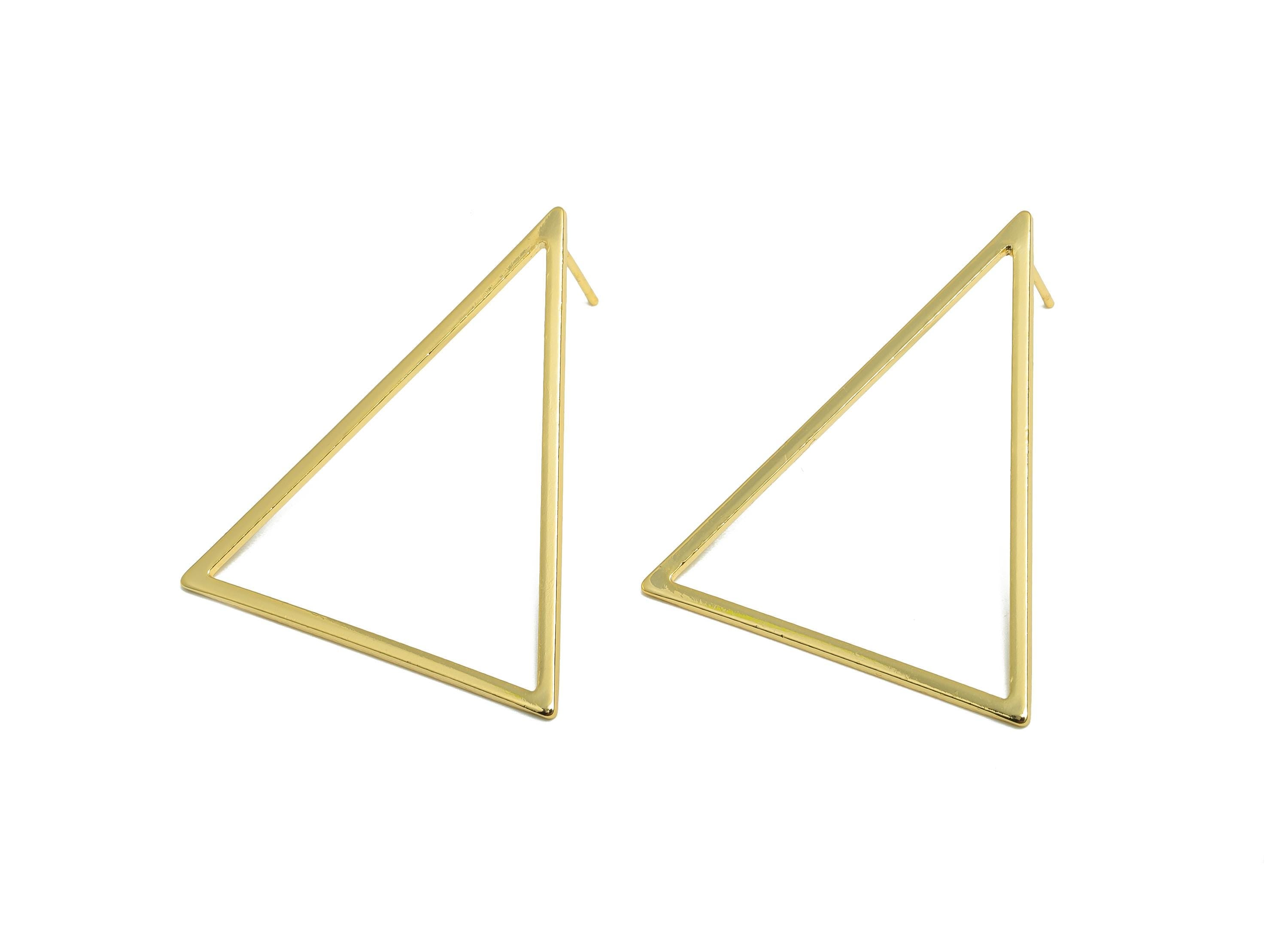 Brass Triangle Earring - Gold Geometry Earring Post for Girls - Triangle Daily Wear Earring - 18K Real Gold Plating -36.08x30.51x1mm-RGP8987 - DOMEDBAZAAR
