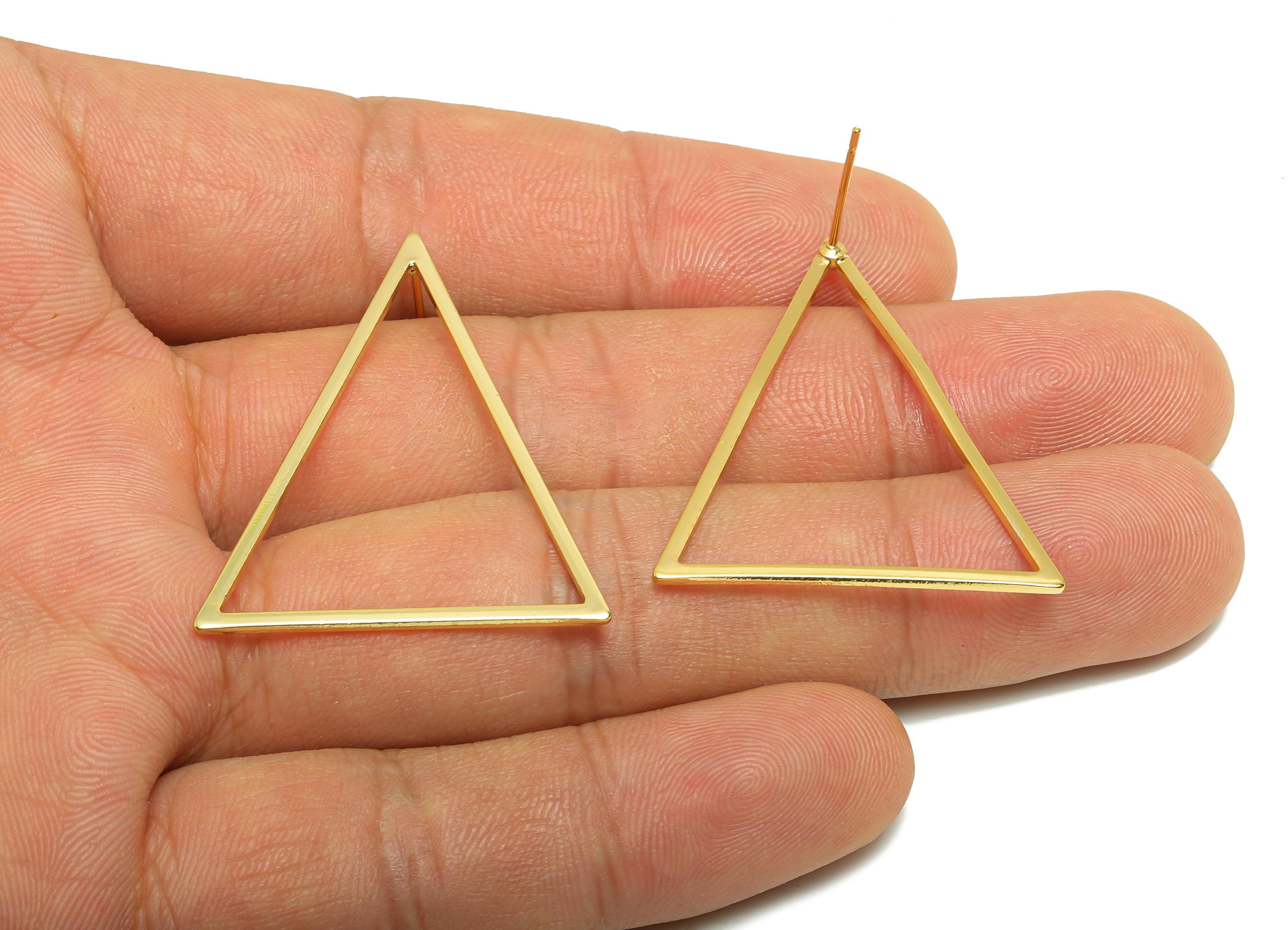 Brass Triangle Earring - Gold Geometry Earring Post for Girls - Triangle Daily Wear Earring - 18K Real Gold Plating -36.08x30.51x1mm-RGP8987 - DOMEDBAZAAR