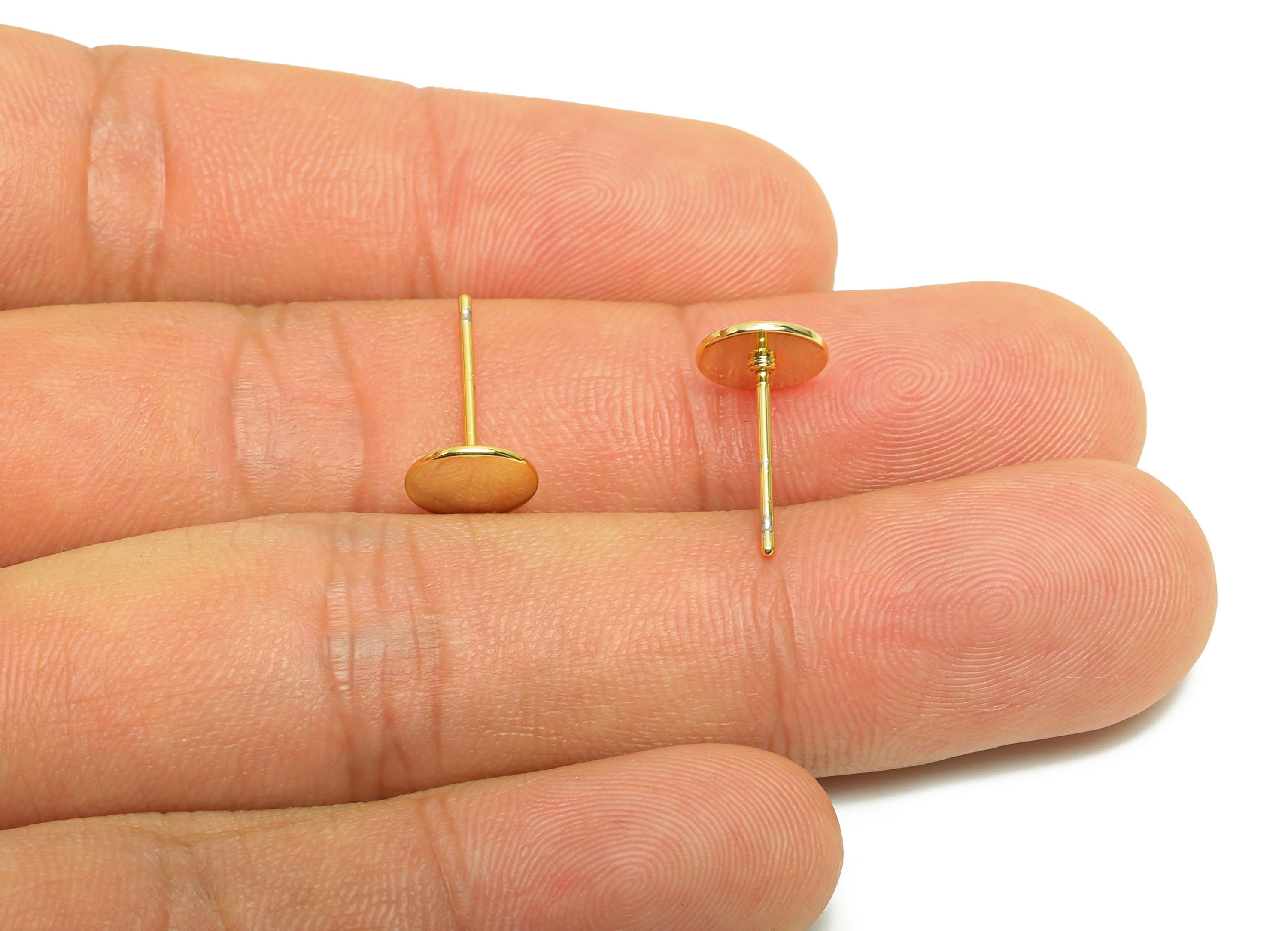 Brass Pushpin Earring - Gold Minimalist Earring Post - Tiny Round Daily Wear Earring Stud - 18K Real Gold Plating - 7.97x7.97x1.39mm-RGP8989 - DOMEDBAZAAR