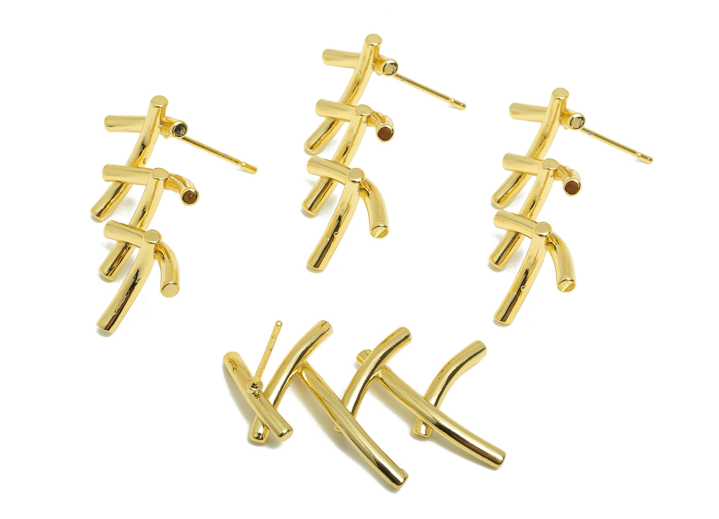 Brass Geometric Earring - Gold Intertwined Bar Ear Post for Girls - Daily Wear Earring - 18K Real Gold Plating -26.17x19.83x2.03mm - RGP8990 - DOMEDBAZAAR