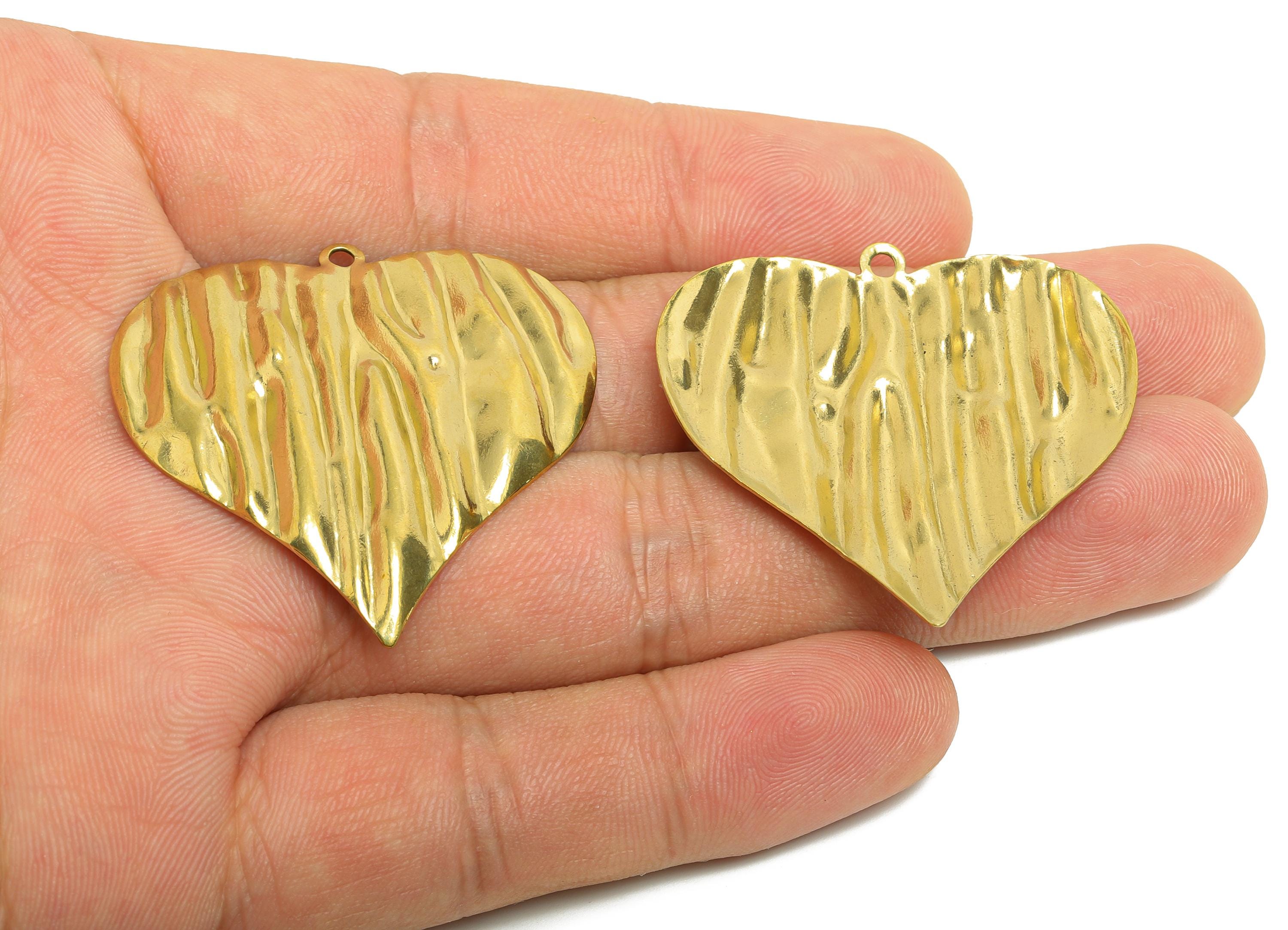 Brass Bold Heart Pendant - Raw Brass Unique Texture Hear Charm - Brass Vintage Wavy Heart Earring Charm - Romantic Gift -39x39x2mm - PP10799 - DOMEDBAZAAR