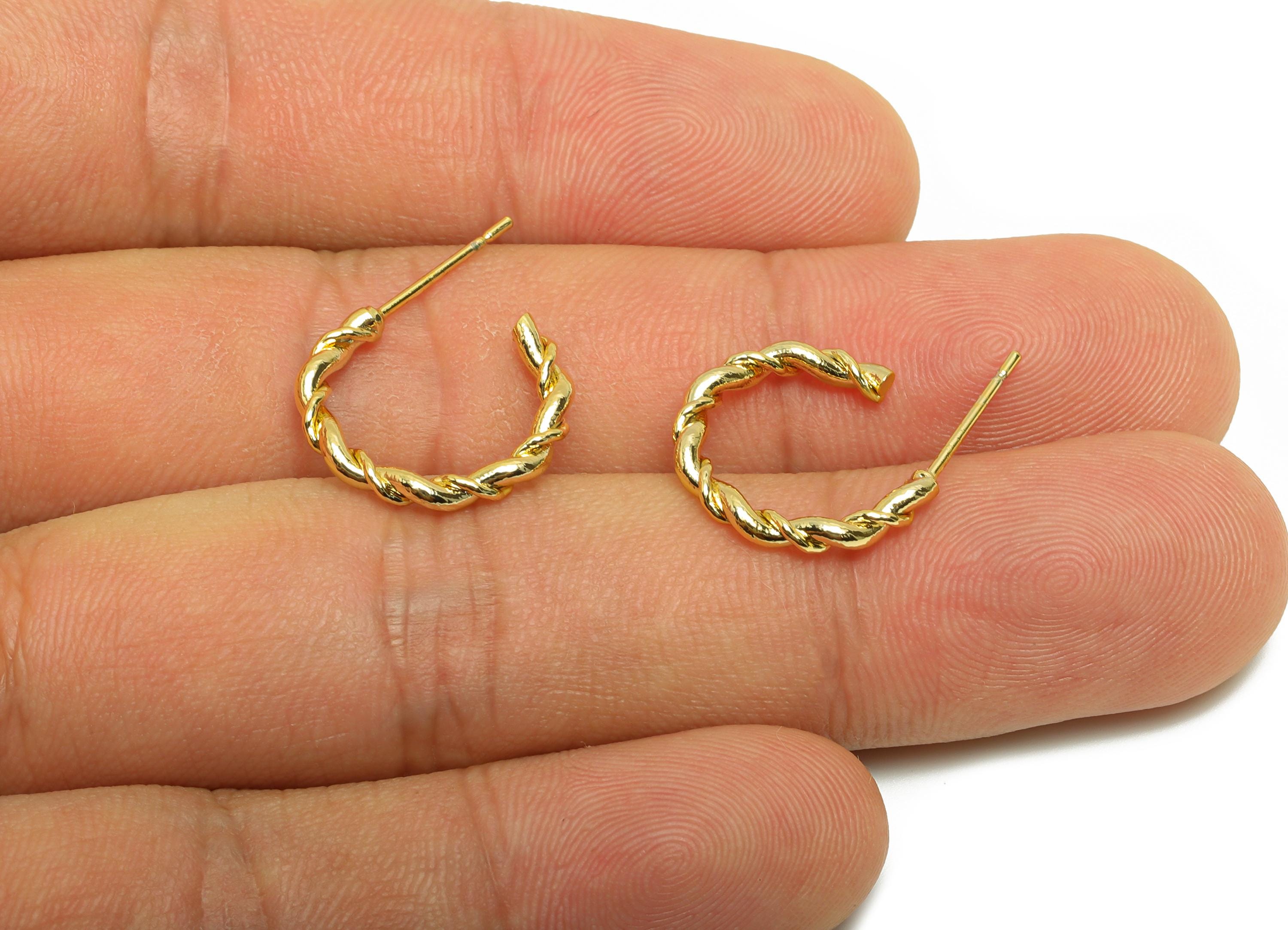 Brass Twisted Earring Stud - Gold C Hoop Earring Post for Girl- Twisted Daily Wear Earring - 18K Real Gold Plated -16.09x2.13x1.7mm- RGP8991 - DOMEDBAZAAR