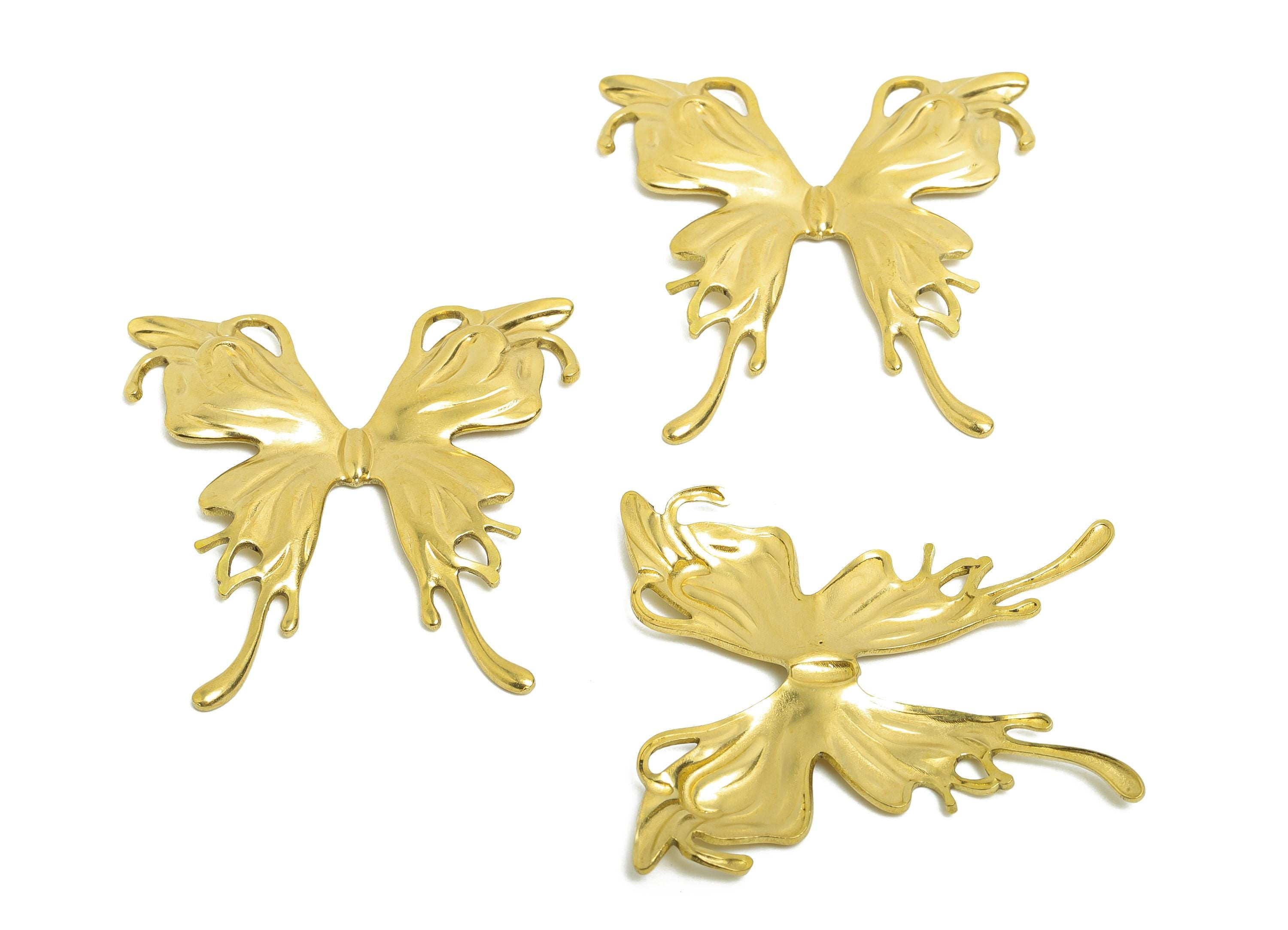 Brass Butterfly Earring Charm - Raw Brass Ornate Butterfly Flowing Wing - Decorative Butterfly Necklace - Elegant Pendant -43x41x2mm-PP10779 - DOMEDBAZAAR