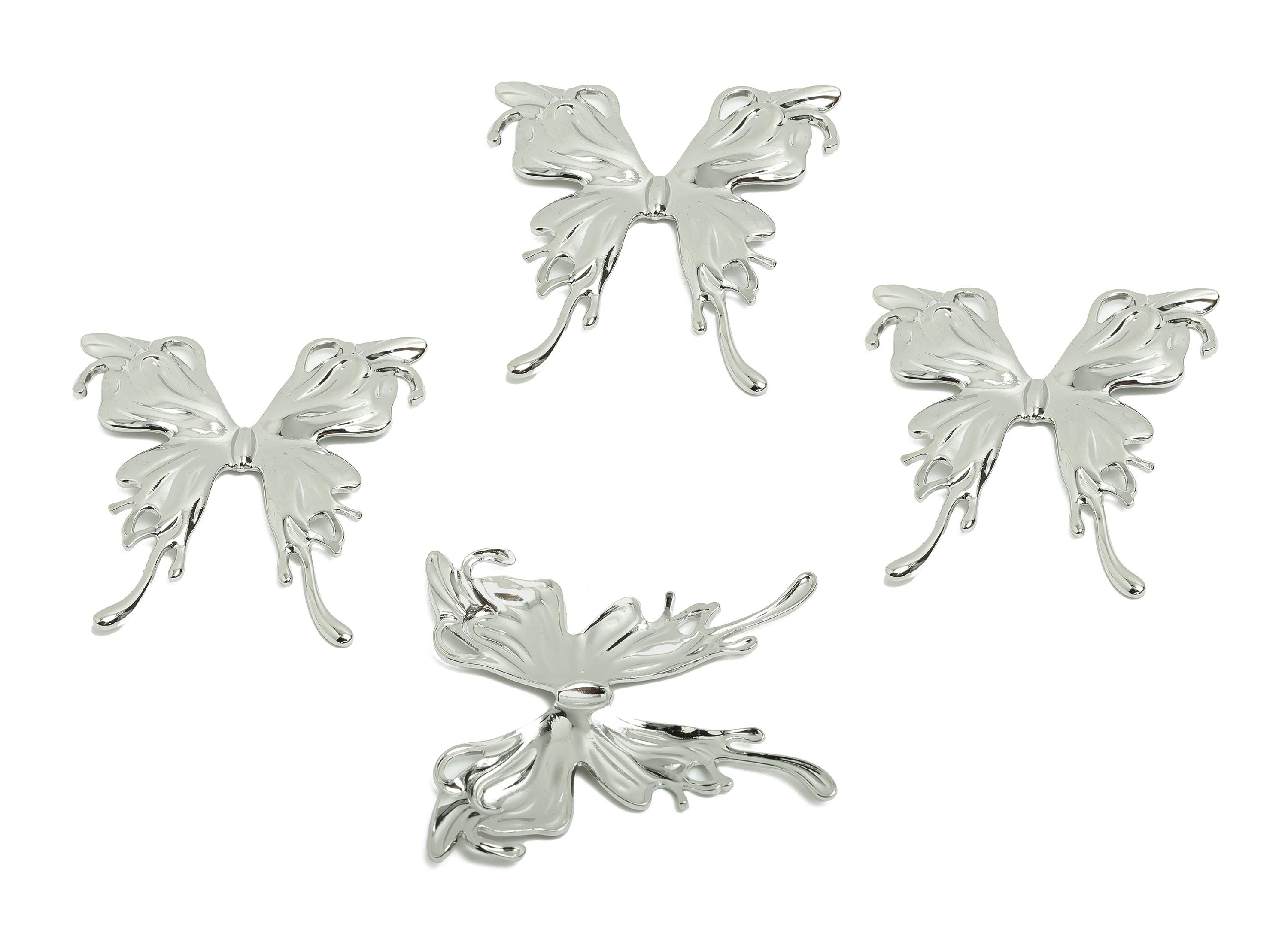 Brass Butterfly Earring Charm - Brass Ornate Butterfly Flowing Wing - Decorative Necklace - 18k Real White Gold Plating - 43x41x2mm-RGP10032 - DOMEDBAZAAR