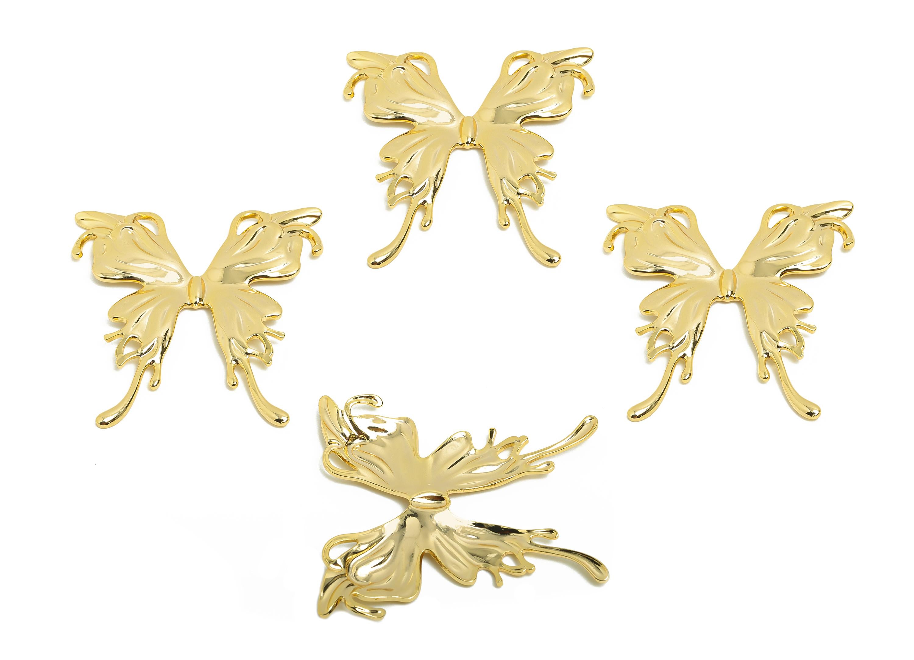 Brass Butterfly Earring Charm - Brass Ornate Butterfly Flowing Wing - Decorative Necklace - 18k Real Gold Plating - 43x41x2mm - RGP10033 - DOMEDBAZAAR