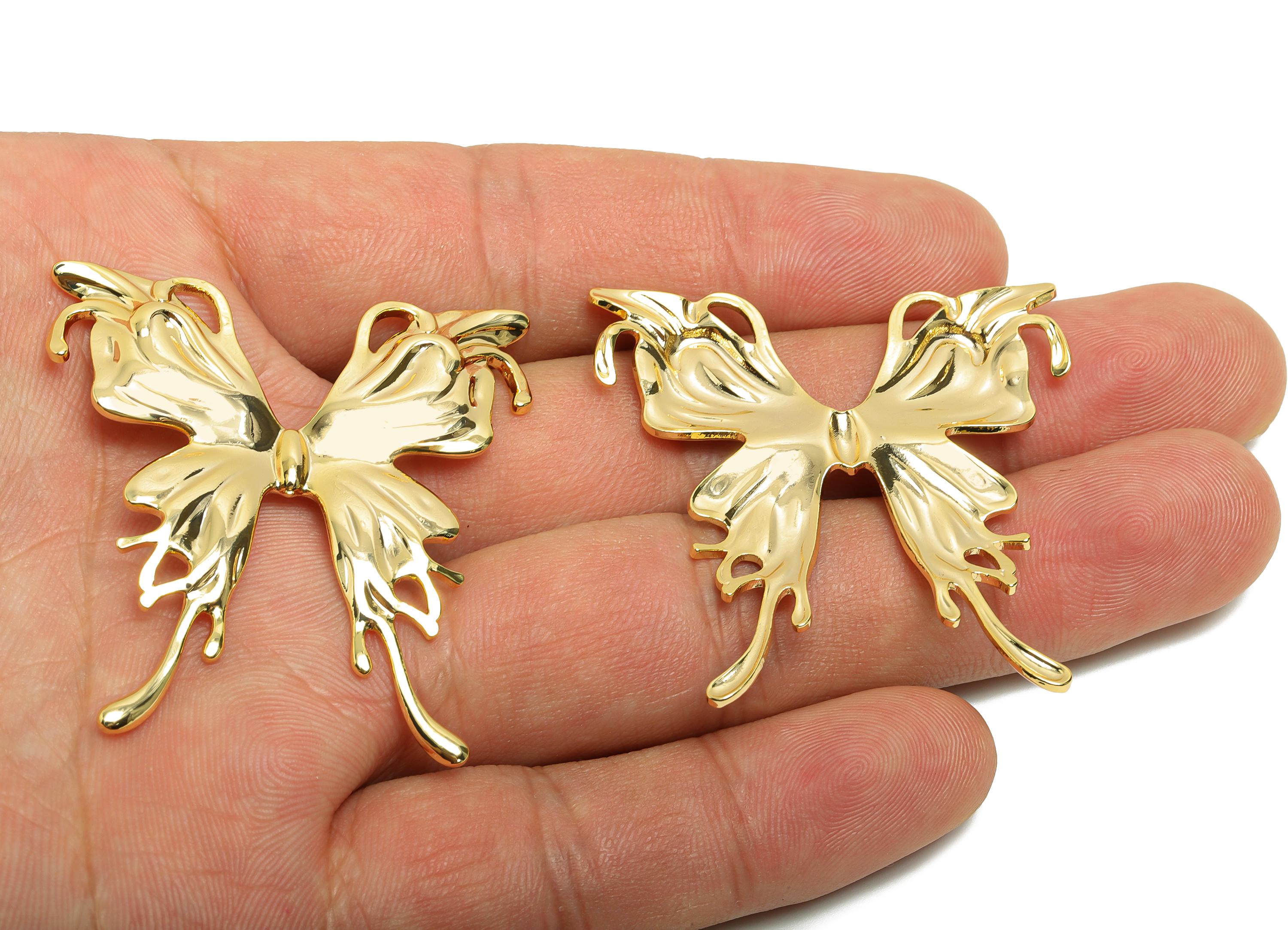 Brass Butterfly Earring Charm - Brass Ornate Butterfly Flowing Wing - Decorative Necklace - 18k Real Gold Plating - 43x41x2mm - RGP10033 - DOMEDBAZAAR