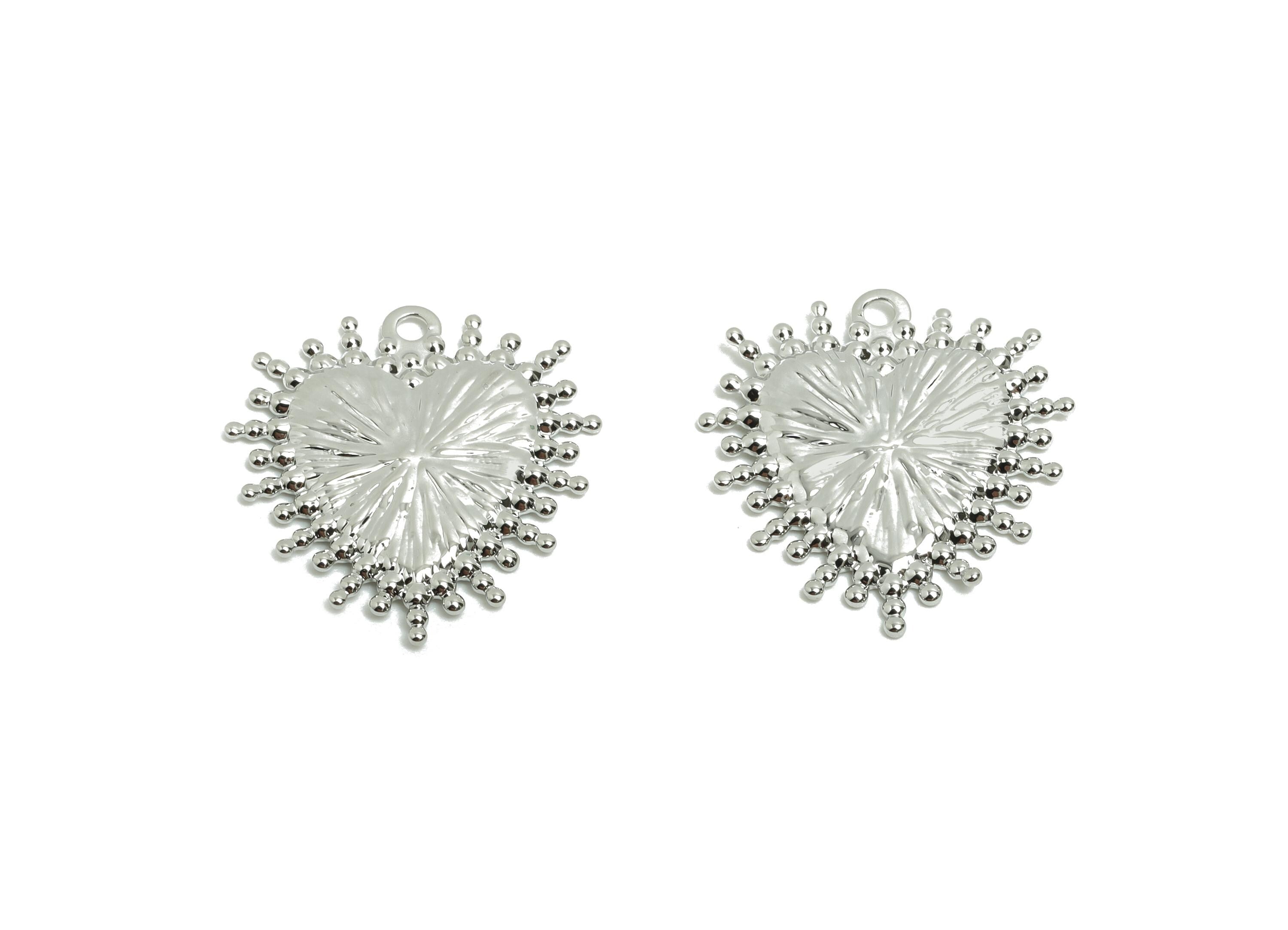 Brass Heart Earring Charm - Brass Minimalist Heart Charm - Textured Heart Jewelry - 18k Real White Gold Plating - 19x17.5x1mm - RGP10028 - DOMEDBAZAAR