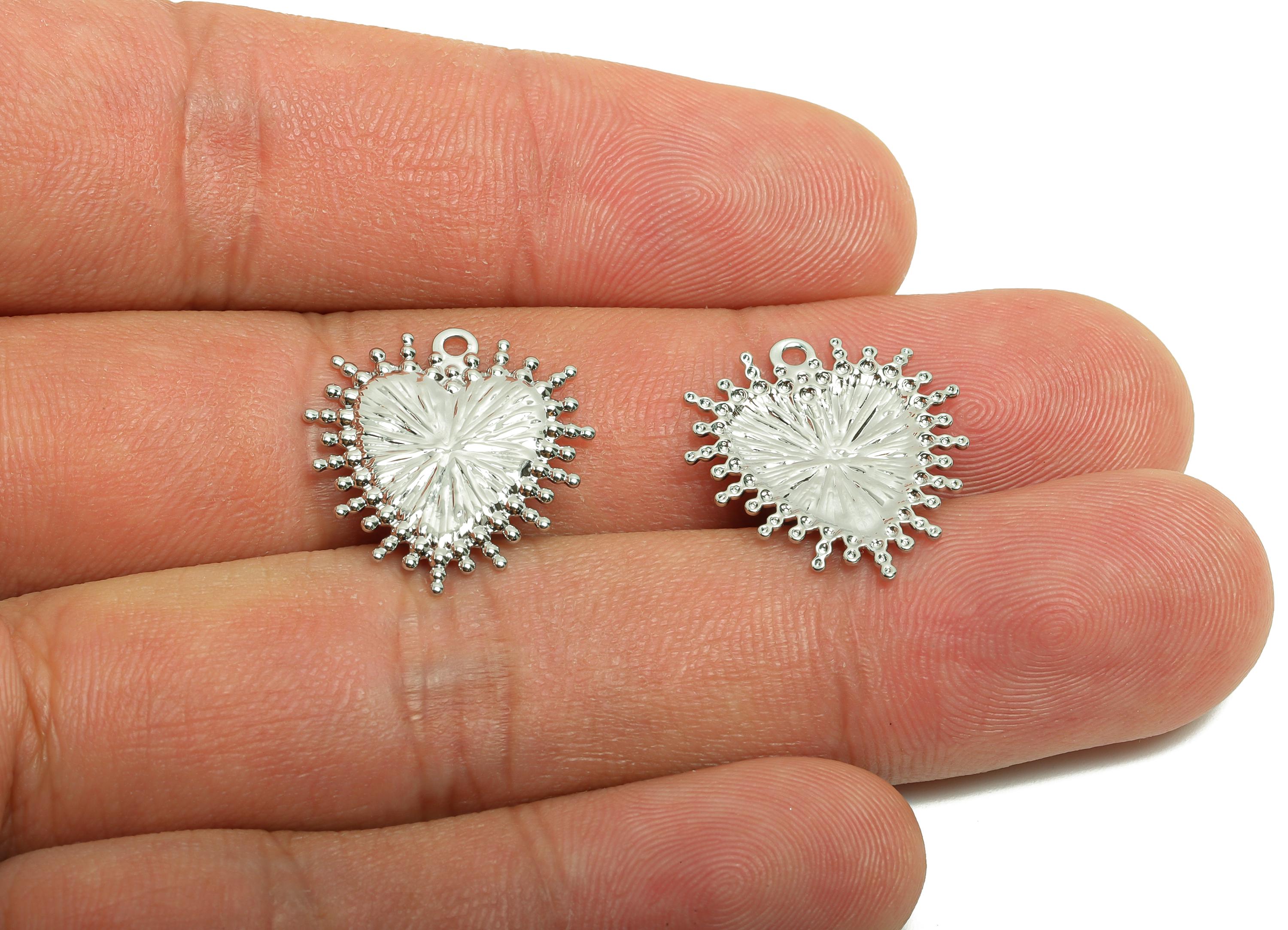 Brass Heart Earring Charm - Brass Minimalist Heart Charm - Textured Heart Jewelry - 18k Real White Gold Plating - 19x17.5x1mm - RGP10028 - DOMEDBAZAAR