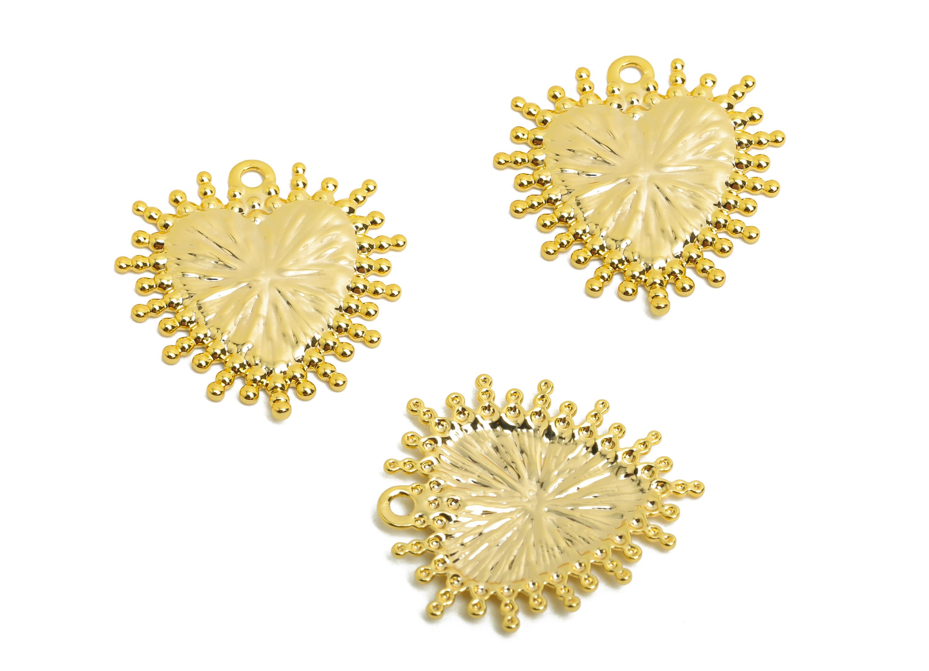 Brass Heart Earring Charm - Brass Minimalist Heart Charm - Vintage Textured Heart Jewelry - 18k Real Gold Plating - 19x17x1mm - RGP10029 - DOMEDBAZAAR