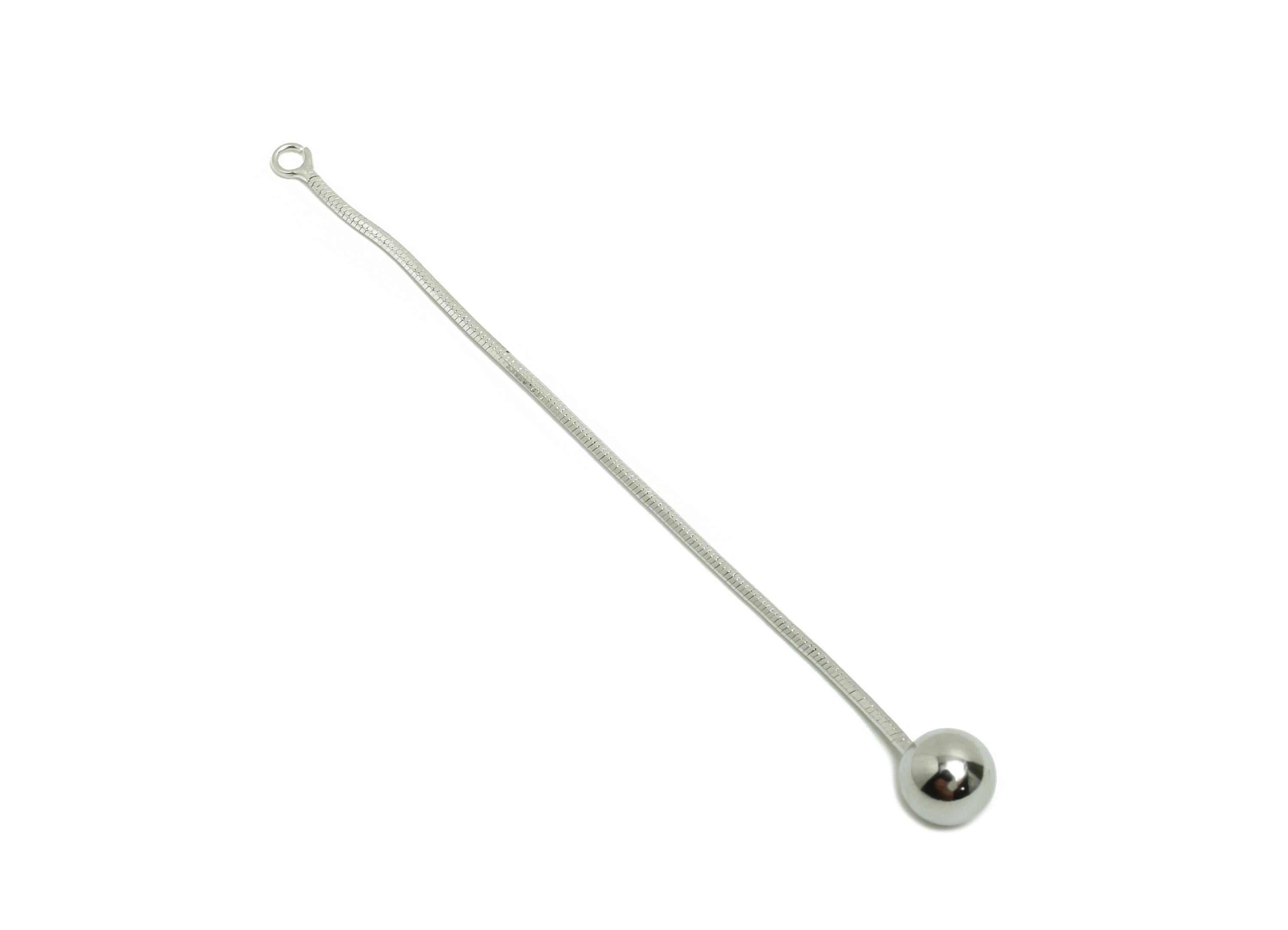 Ball Dangle Earring Charm - Brass Silver Minimalist Hanging Bead Charm - Ball Drop Pendant - 18K Real White Gold Plated - 65x5x5mm -RGP10008 - DOMEDBAZAAR