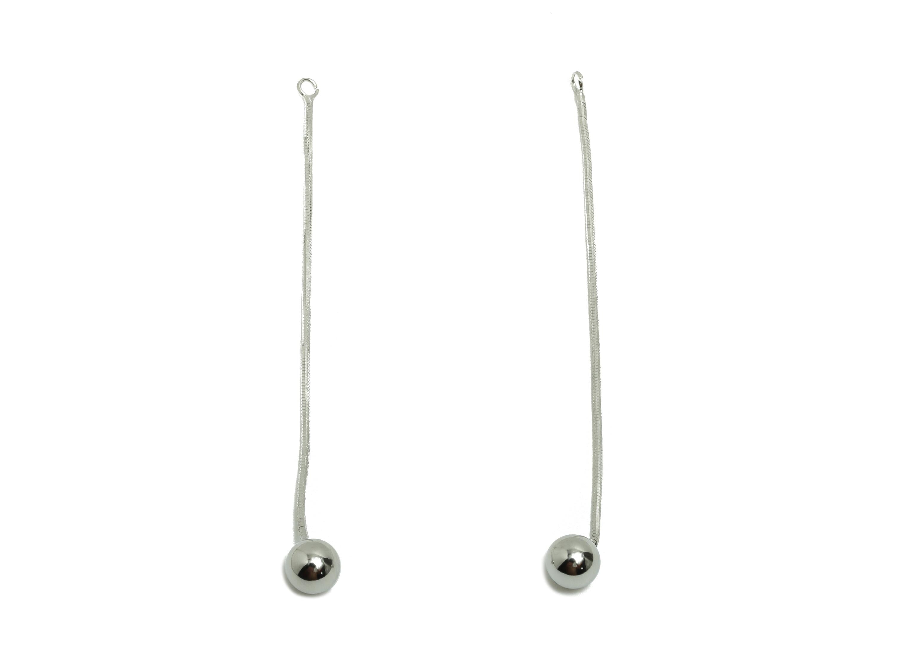 Ball Dangle Earring Charm - Brass Silver Minimalist Hanging Bead Charm - Ball Drop Pendant - 18K Real White Gold Plated - 65x5x5mm -RGP10008 - DOMEDBAZAAR