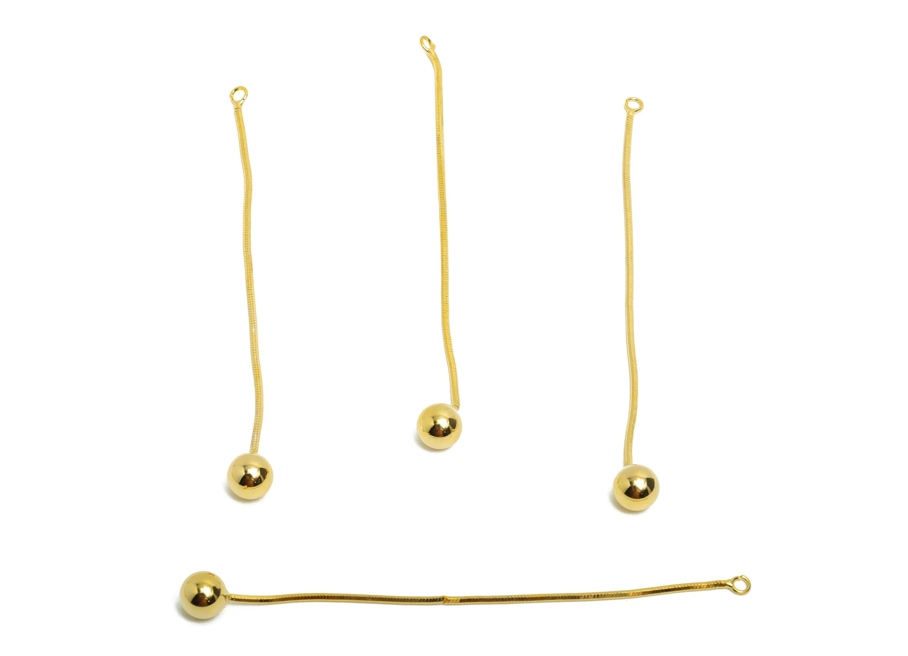 Ball Dangle Earring Charm - Brass Gold Minimalist Hanging Bead Charm - Ball Drop Pendant - 18K Real Gold Plated - 65x5x5mm - RGP10009 - DOMEDBAZAAR