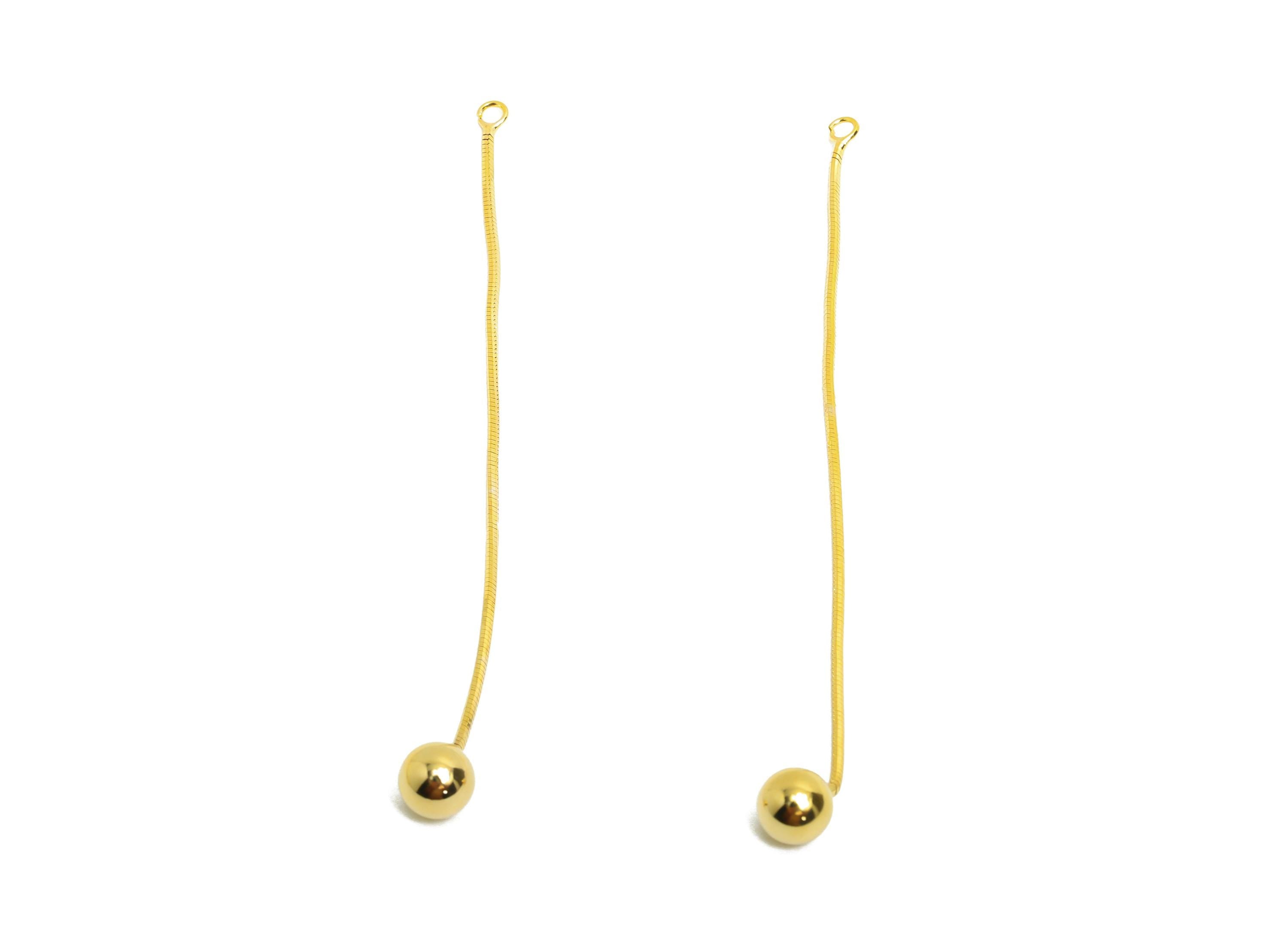 Ball Dangle Earring Charm - Brass Gold Minimalist Hanging Bead Charm - Ball Drop Pendant - 18K Real Gold Plated - 65x5x5mm - RGP10009 - DOMEDBAZAAR