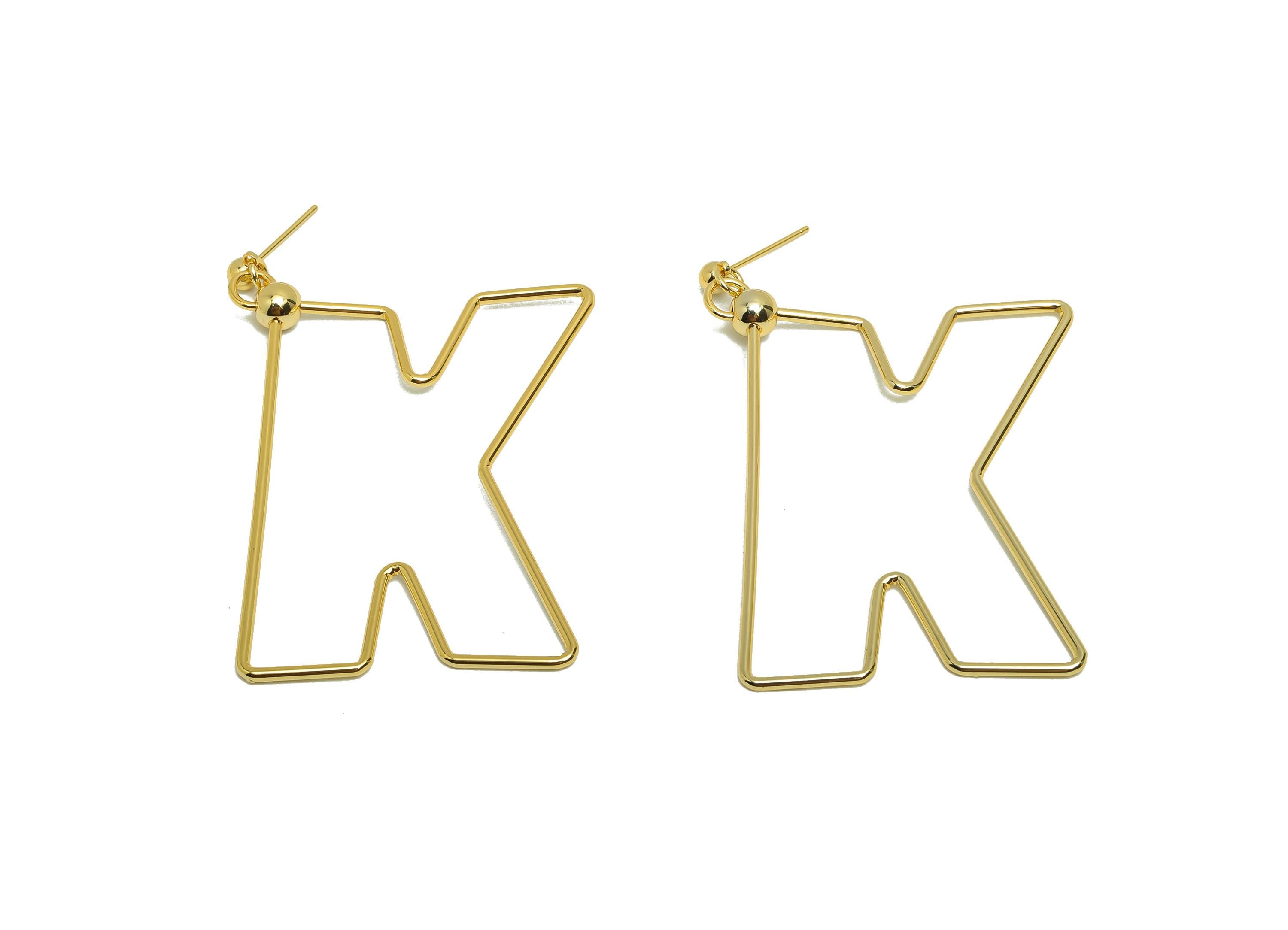 Brass Ball Dangle Earring - Hollow K Dangle Earring Stud - Gold Dangle Earring for Party Day - 18K Real Gold Plated - 75x66x1.52mm - RGP8735 - DOMEDBAZAAR