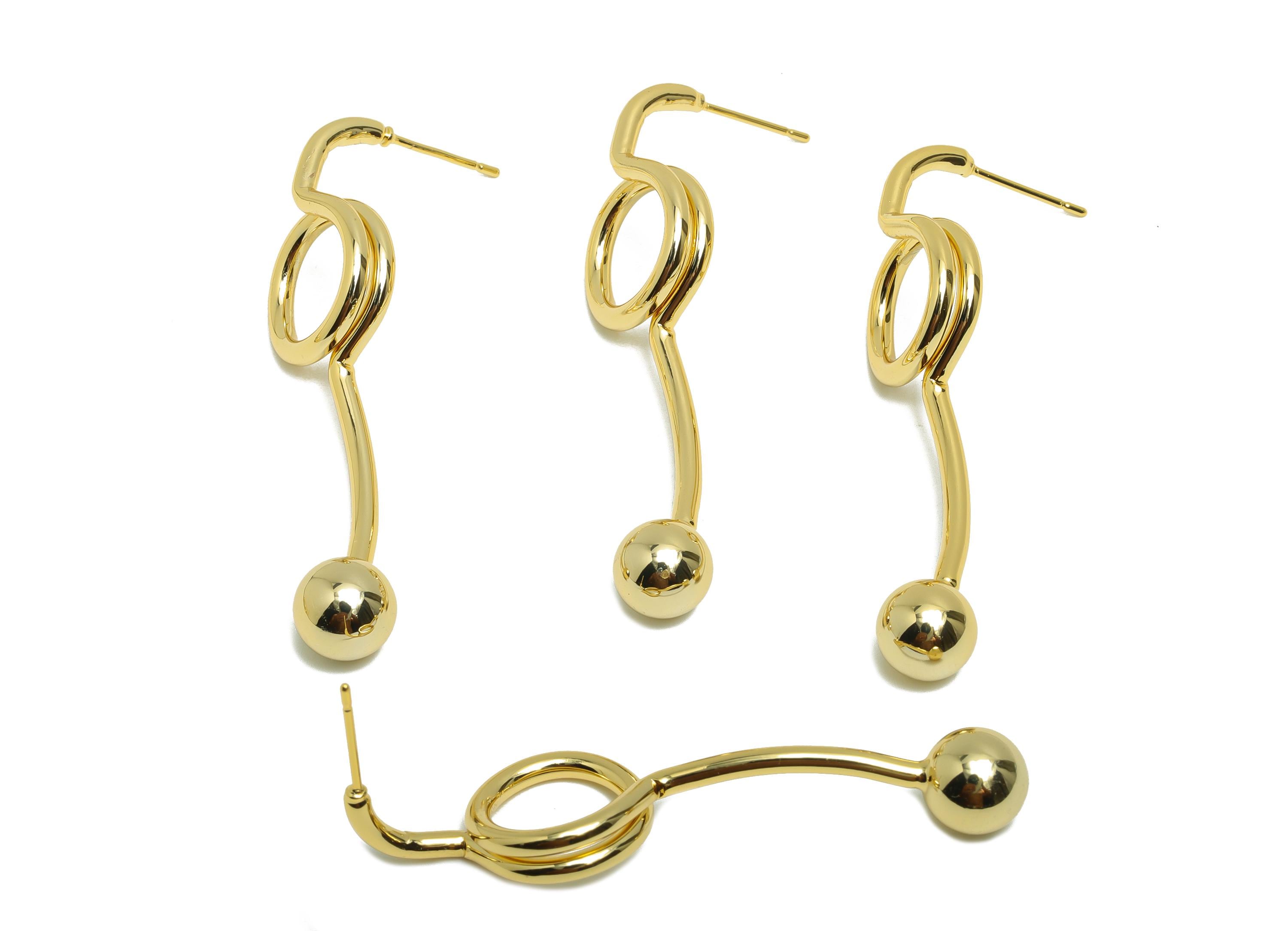 Brass Ball Circle Earring Stud - Bar Earring Post for Woman's - Gold Daily Wear Earring - 18K Real Gold Plating - 50.05x14.42x2.03mm-RGP8736 - DOMEDBAZAAR