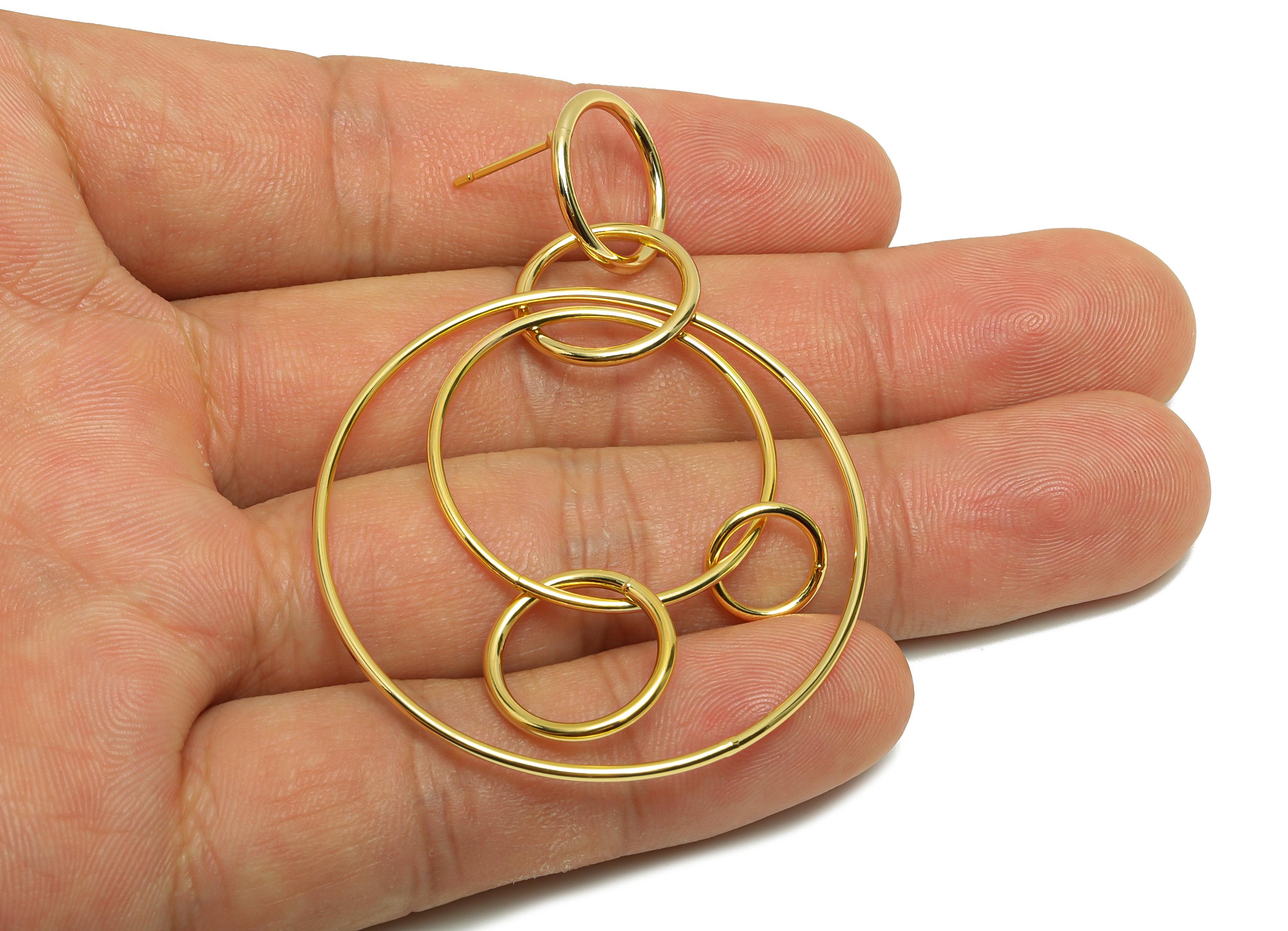 Brass Circle Dangle Earring - Hoop Dangle Earring Post for Woman's - Gold Earring Stud - 18K Real Gold Plating - 60.05x42.45x1.2mm - RGP8738 - DOMEDBAZAAR