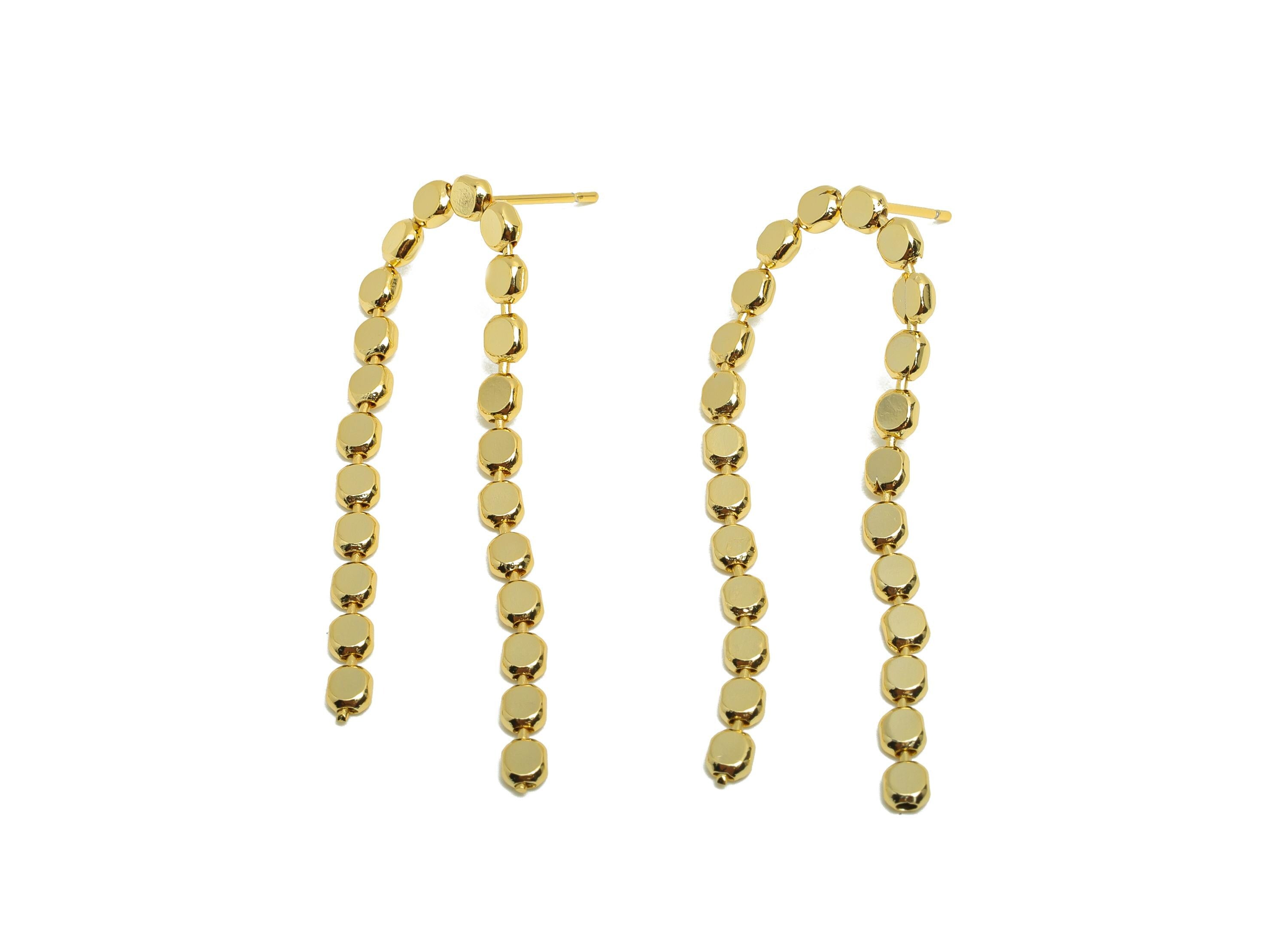 Brass Beads Chain Earring - Gold Chain Ear Post for Woman's - Beads Chain Stud Earring - 18K Real Gold Plating- 45.21x15.53x1.82mm - RGP8737 - DOMEDBAZAAR