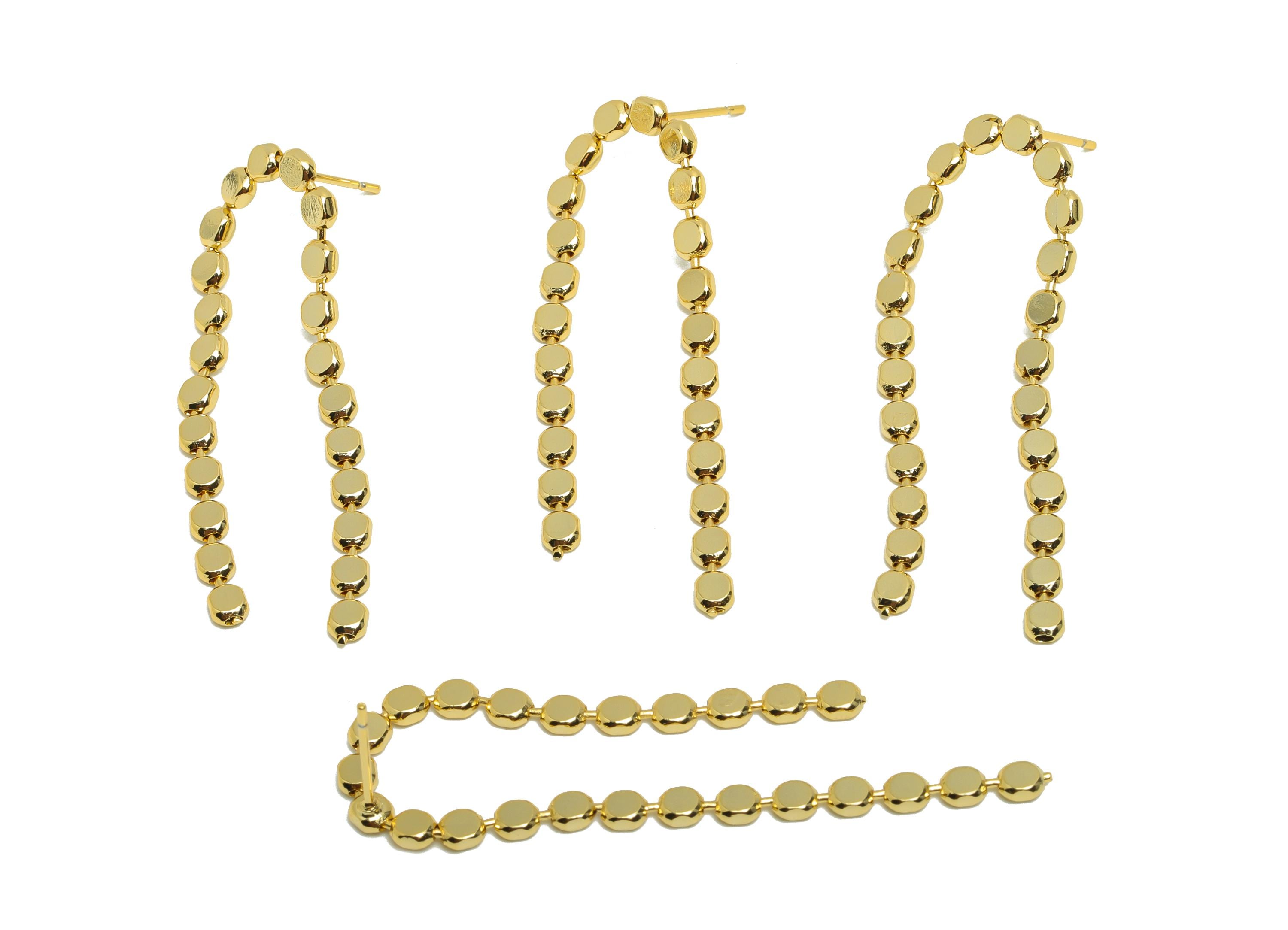 Brass Beads Chain Earring - Gold Chain Ear Post for Woman's - Beads Chain Stud Earring - 18K Real Gold Plating- 45.21x15.53x1.82mm - RGP8737 - DOMEDBAZAAR