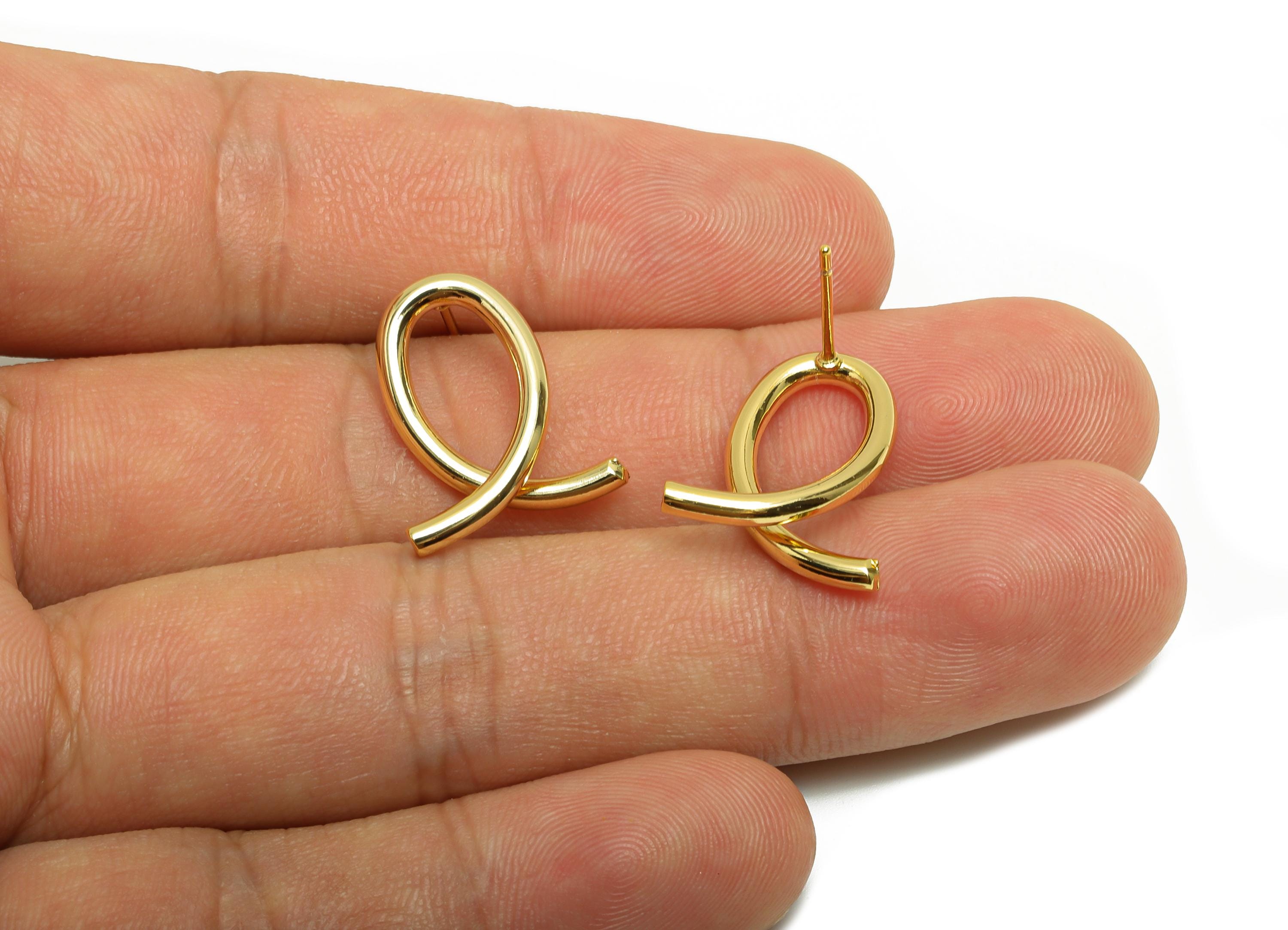 Brass Oval Earring - Twisted Oval Earring Post for Woman's - Gold Smooth Earring Stud - 18K Real Gold Plating - 19.5x15.4x2.21mm - RGP8740 - DOMEDBAZAAR